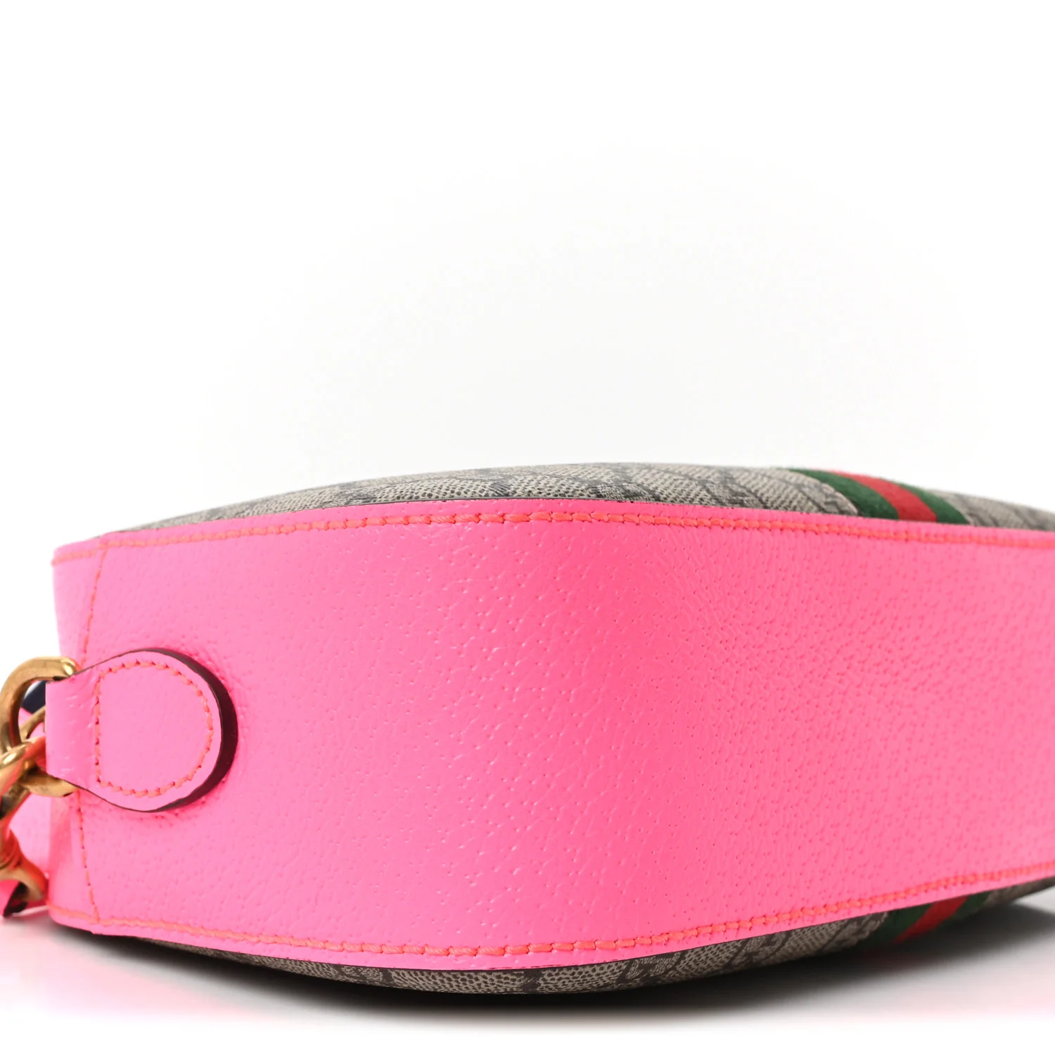 GG Supreme Monogram Textured Dollar Calfskin Web Ophidia Small Crossbody Bag Beige Ebony Fuchsia - Top Club