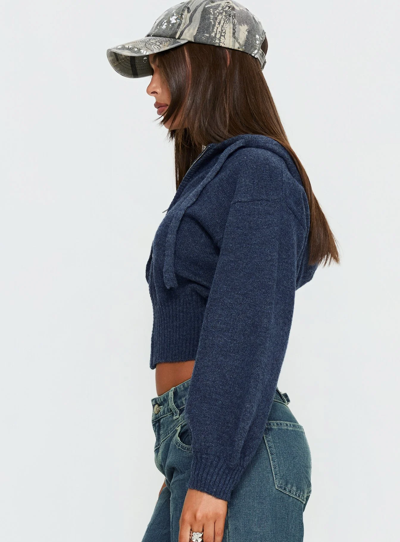 Kieley Zip Through Knit Hoodie Navy