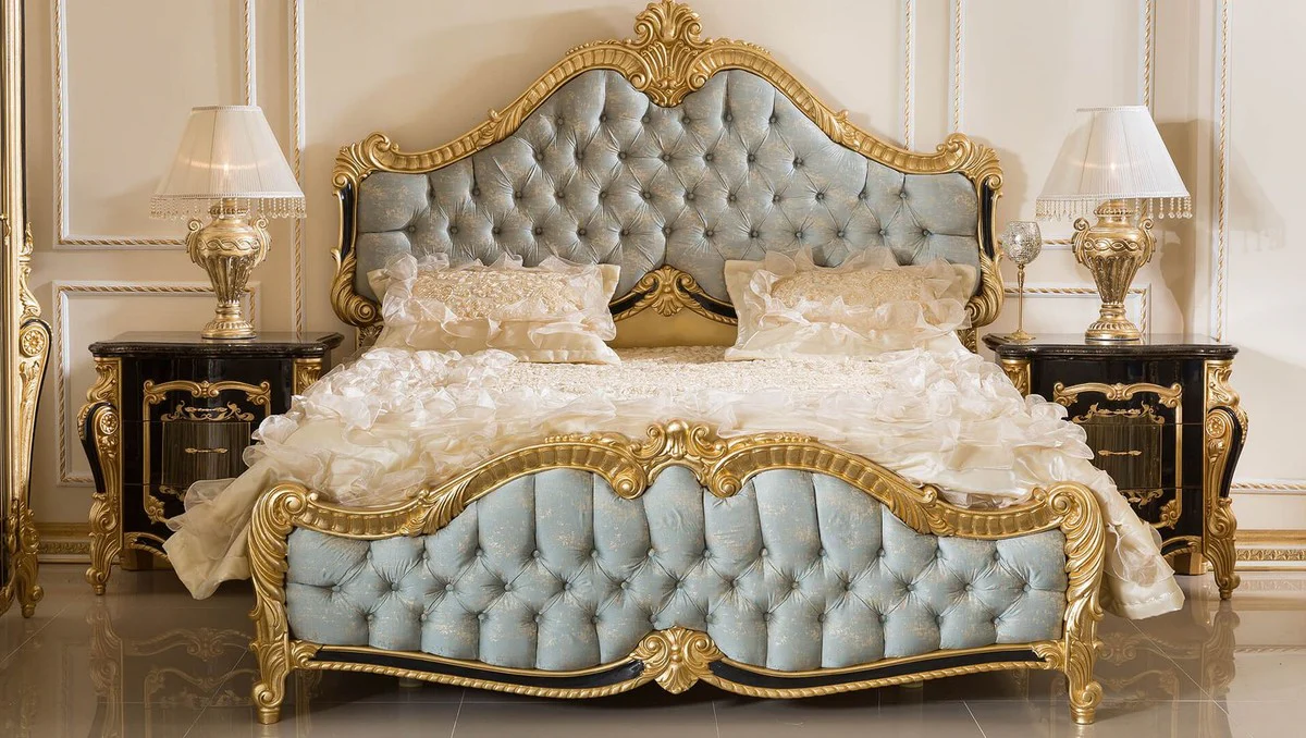 Luxury baroque night dresser with 3 drawers black / gold