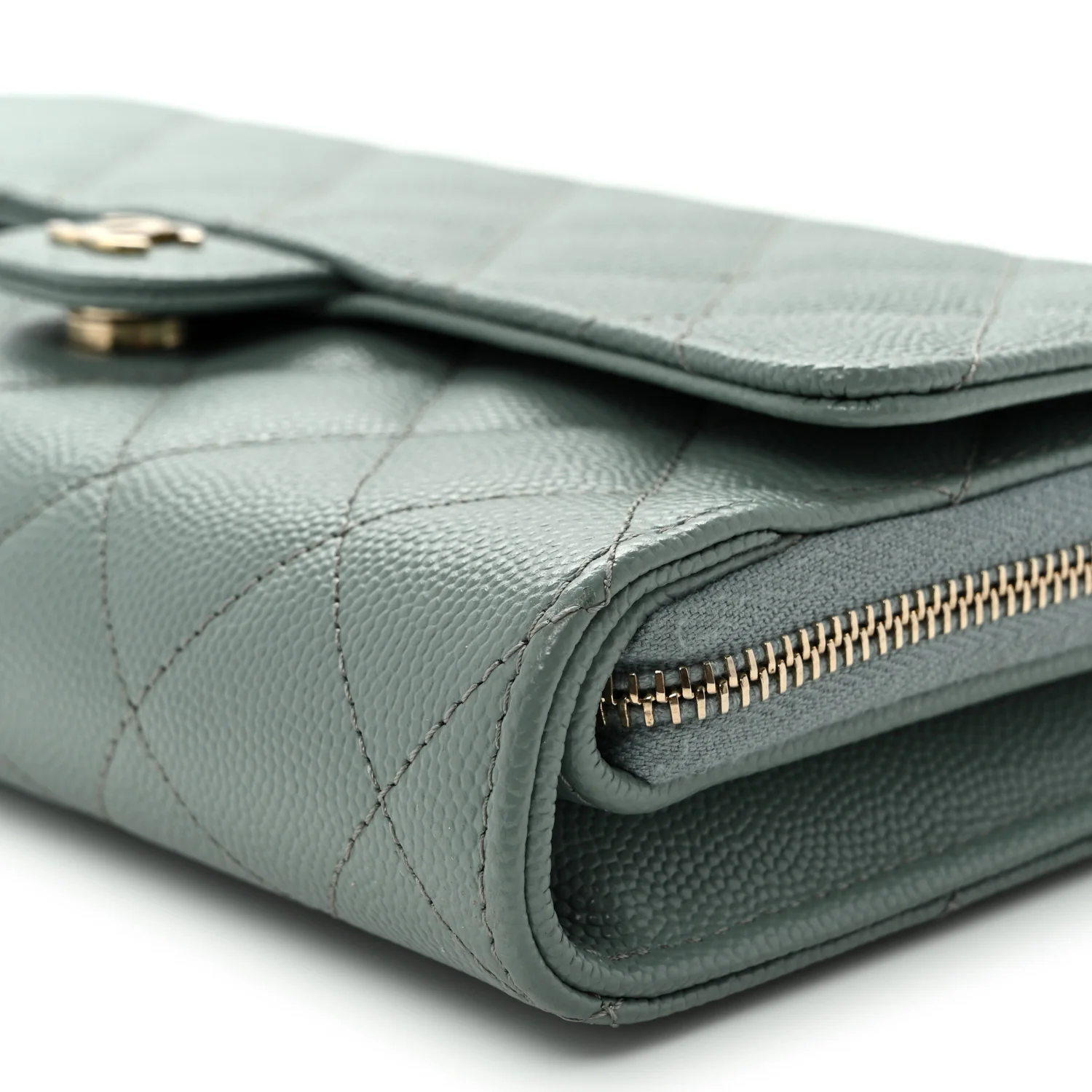 Caviar Quilted Phone Holder Wallet on Removable Chain Light Blue - Top Club