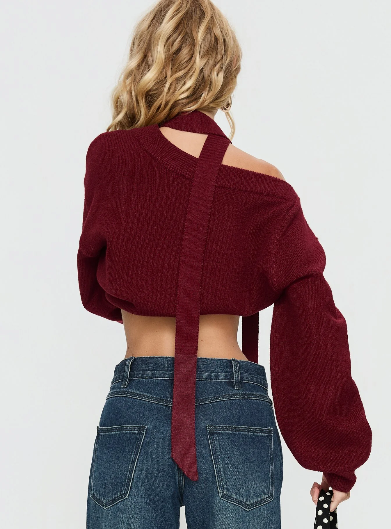 Ruthi Scarf Off Shoulder Knit Sweater Burgundy