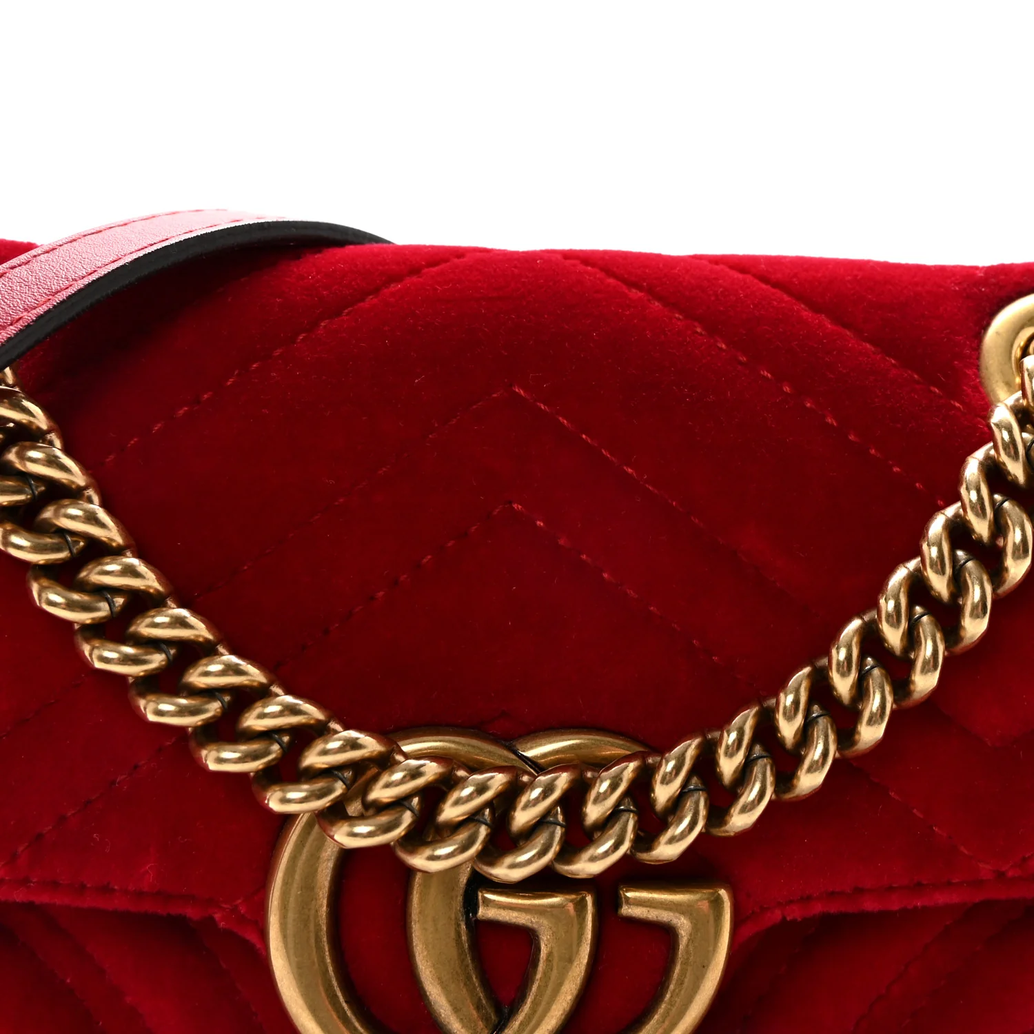 Velvet Matelasse Mini GG Marmont Shoulder Bag Hibiscus Red - Top Club