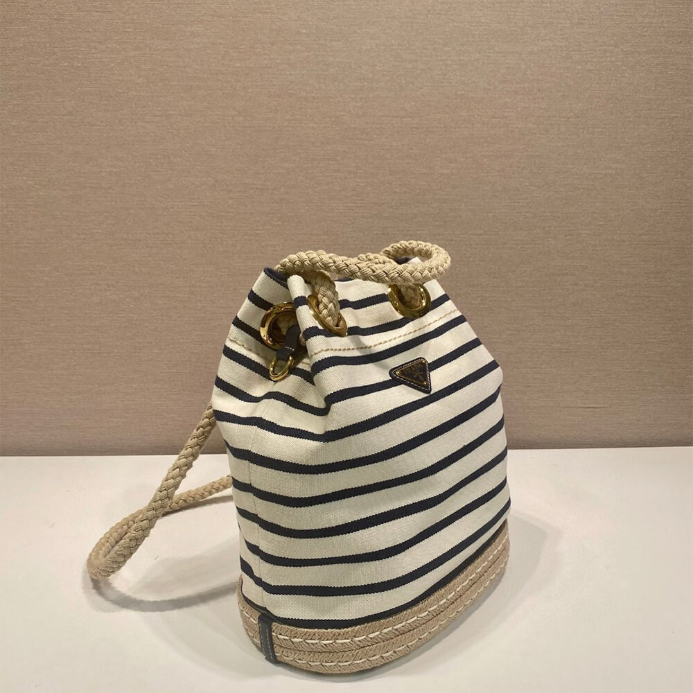 Prada Mariner small striped fabric bucket bag - Top Club