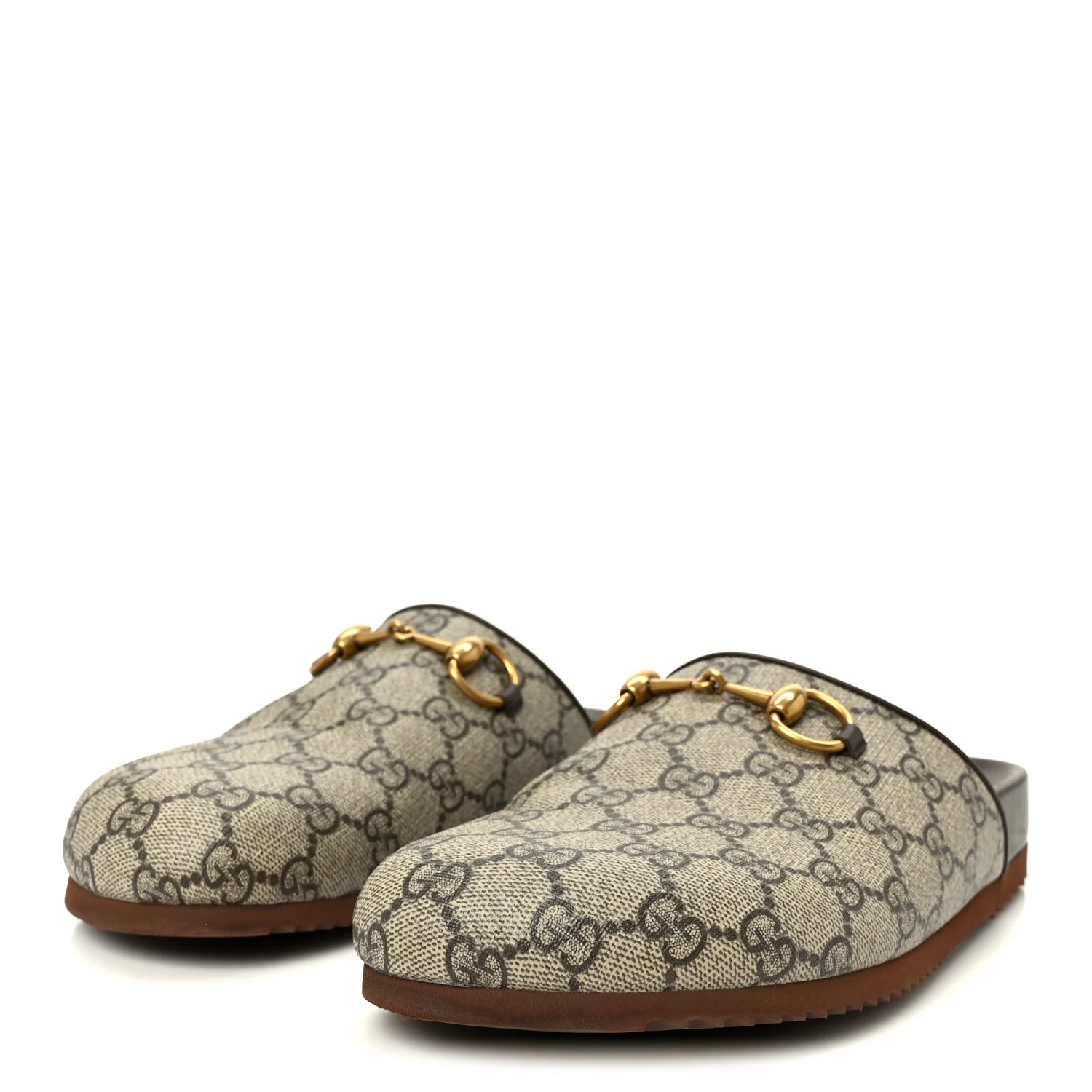 GG Supreme Monogram Miro Soft Calfskin Womens Horsebit Slippers 38 Beige Ebony New Acero - Top Club