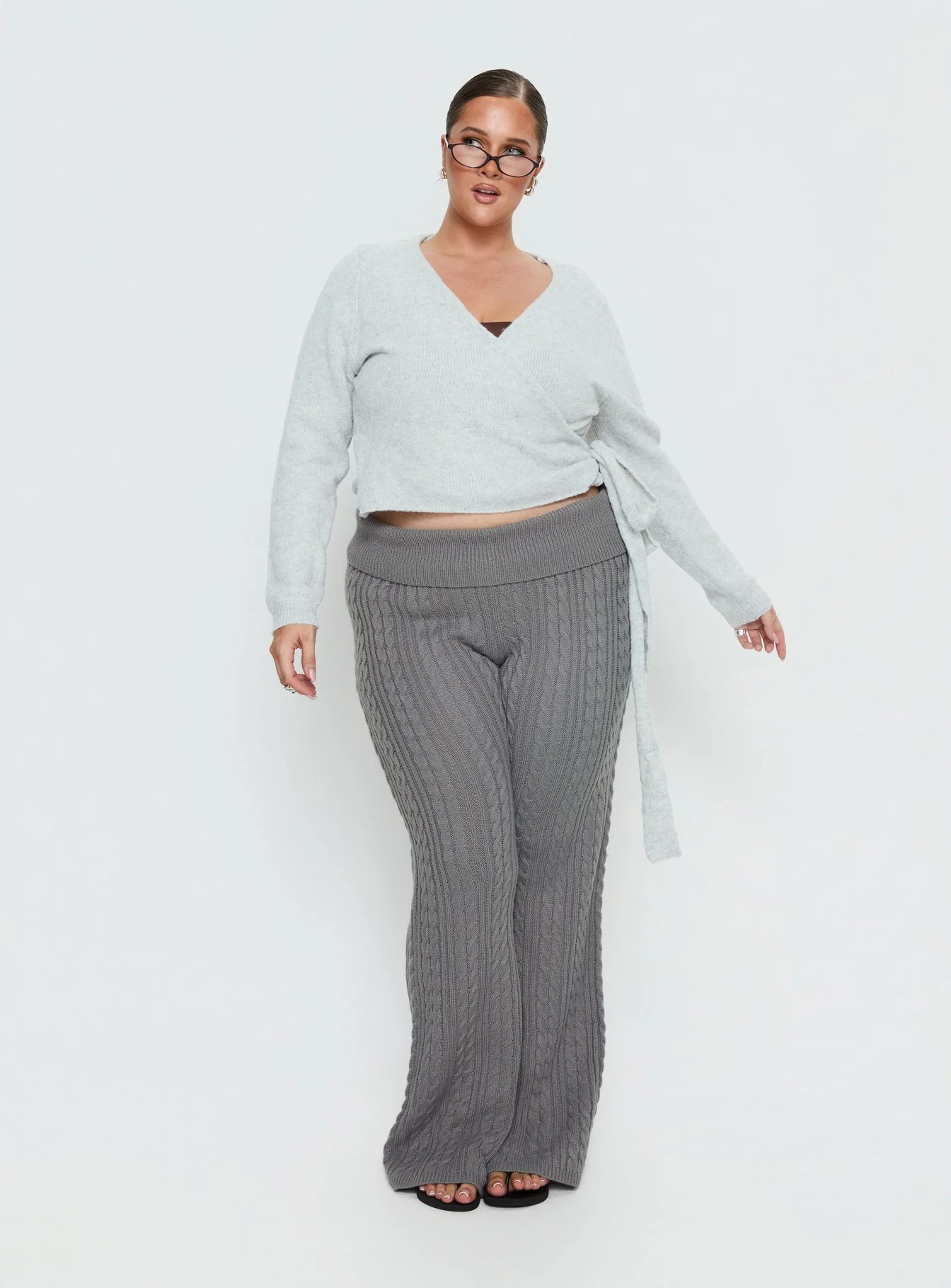 Tonee Wrap Knit Cardigan Grey Curve