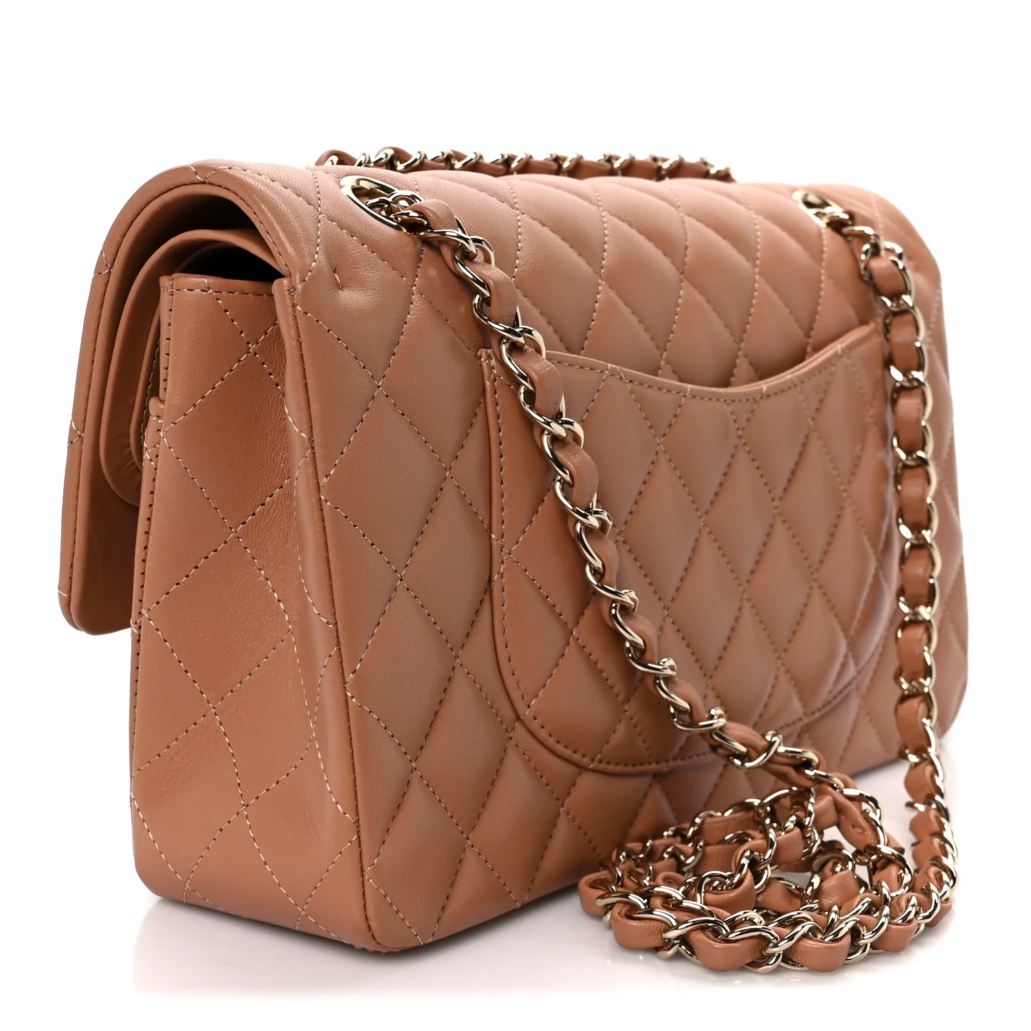 Lambskin Quilted Medium Double Flap Brown - Top Club