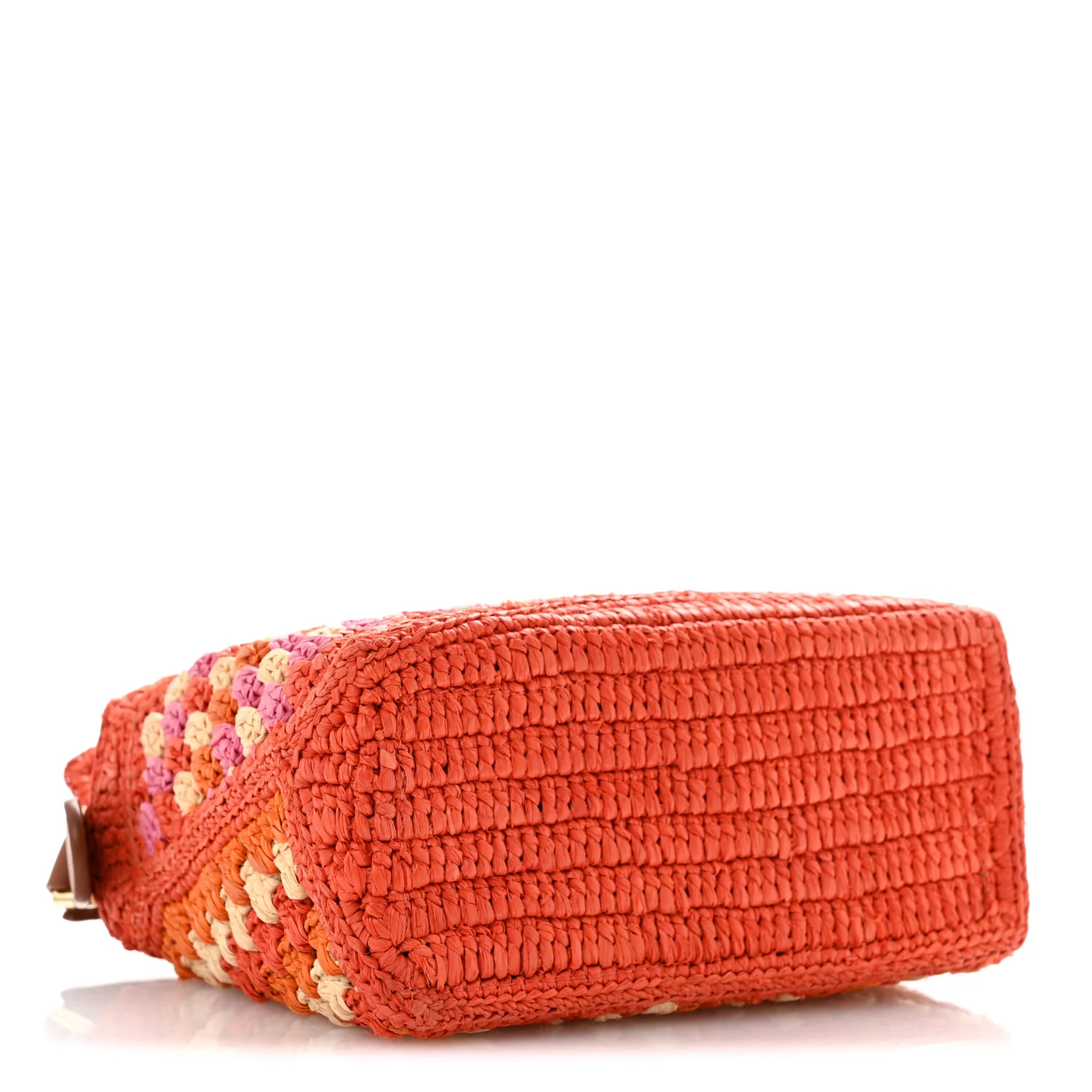 Raffia Crochet Paula's Ibiza Mini Puzzle Edge Bag Bright Orange Pink - Top Club