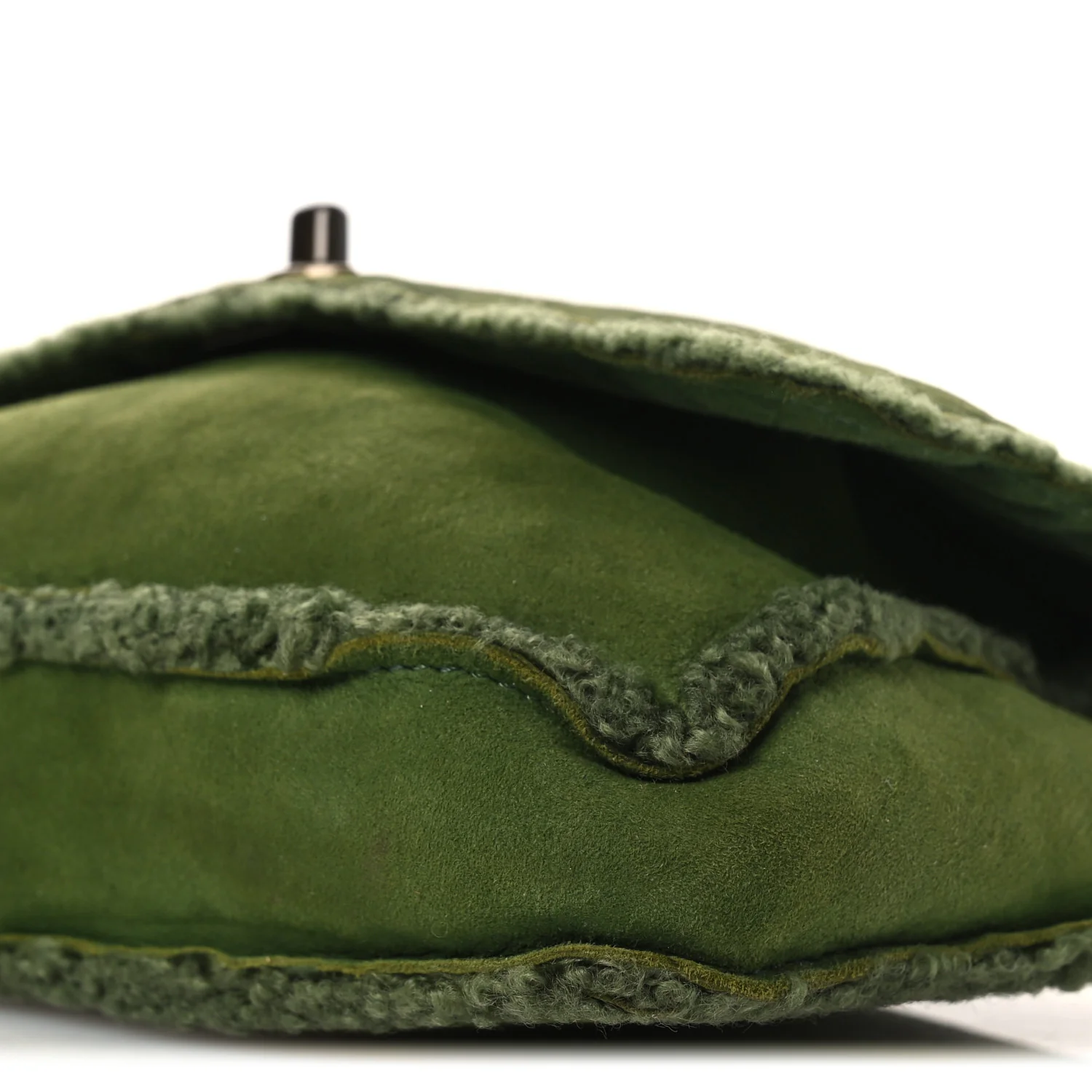 Suede Shearling Flap Clutch Green - Top Club