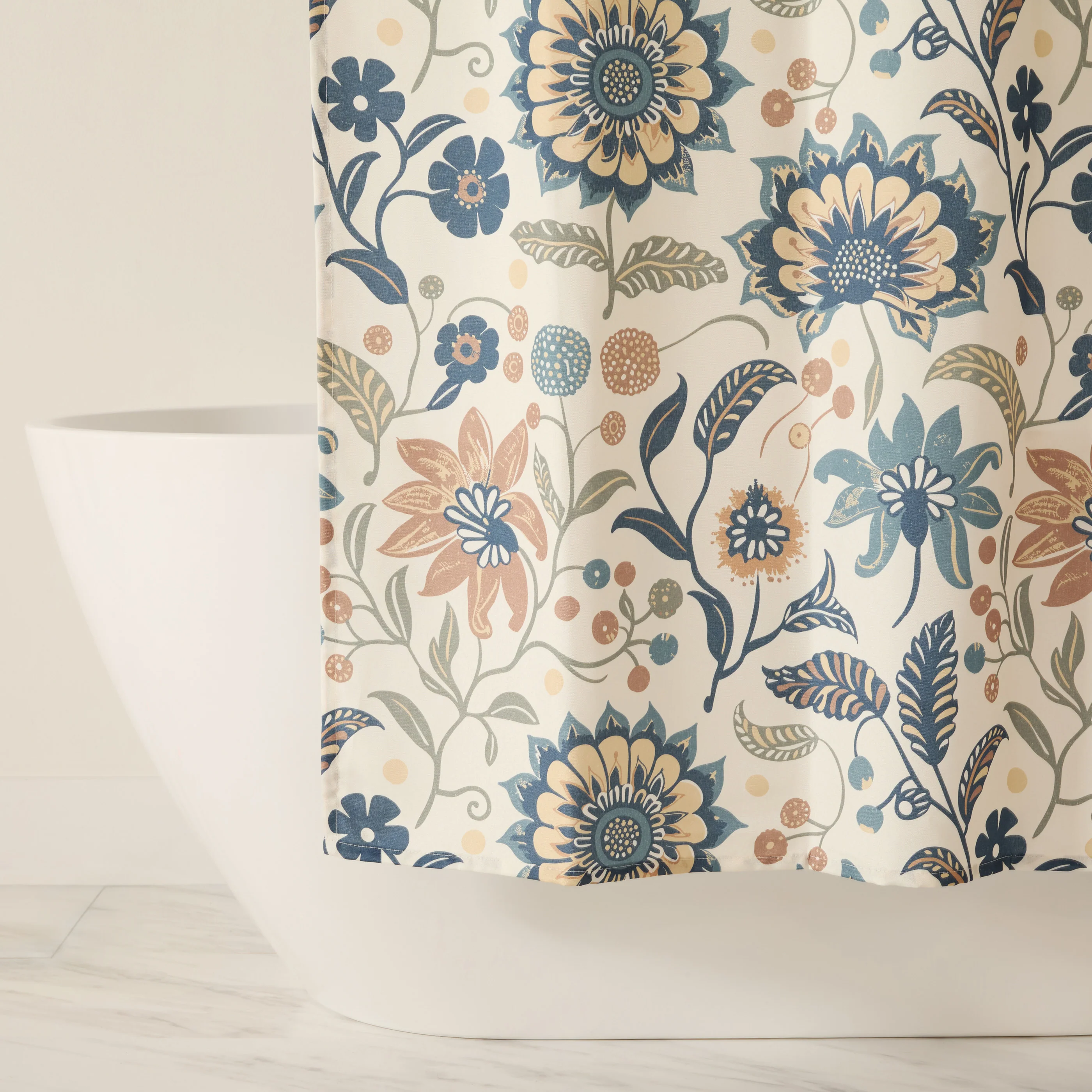 Sun Floral Patterned Shower Curtain