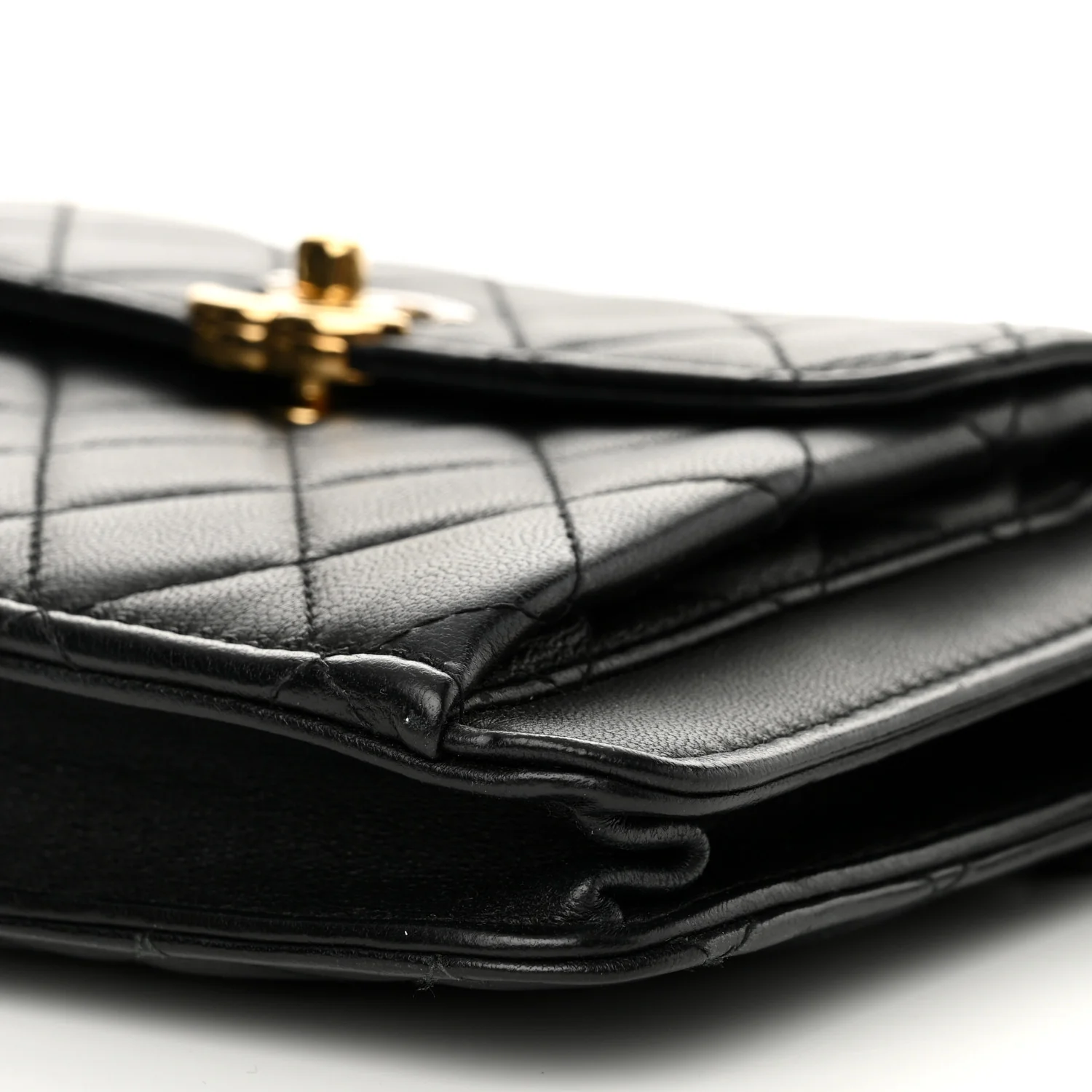 Lambskin Quilted Square Front Pocket Clutch With Chain Black - Top Club