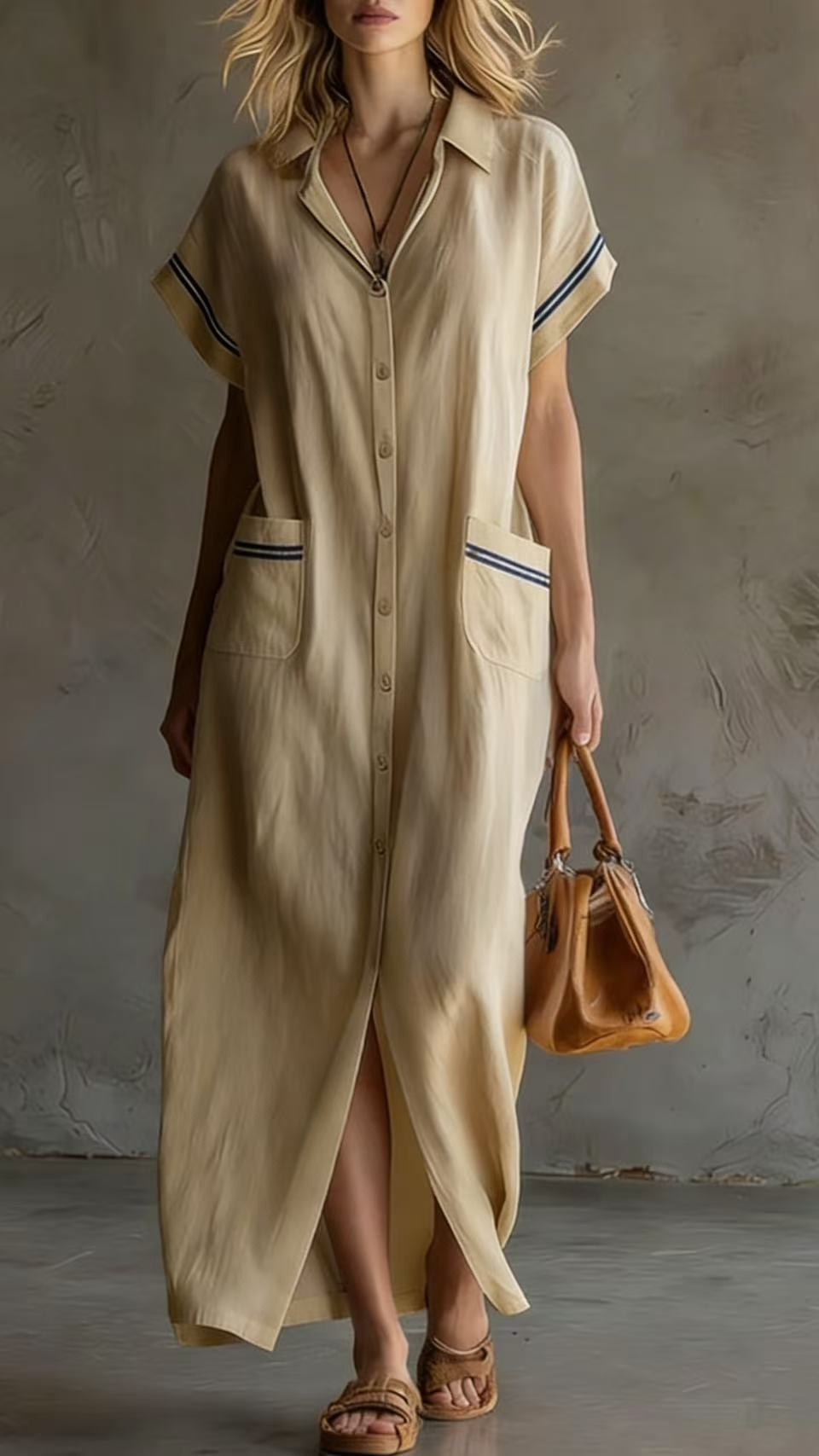 Women's Elegant Commuter-Style Short-Sleeve Color-Block Loose Long Shirt Dress - Nordfashionstorm - Women's Clothing, Fashion for You - Nordfashionstorm.com
