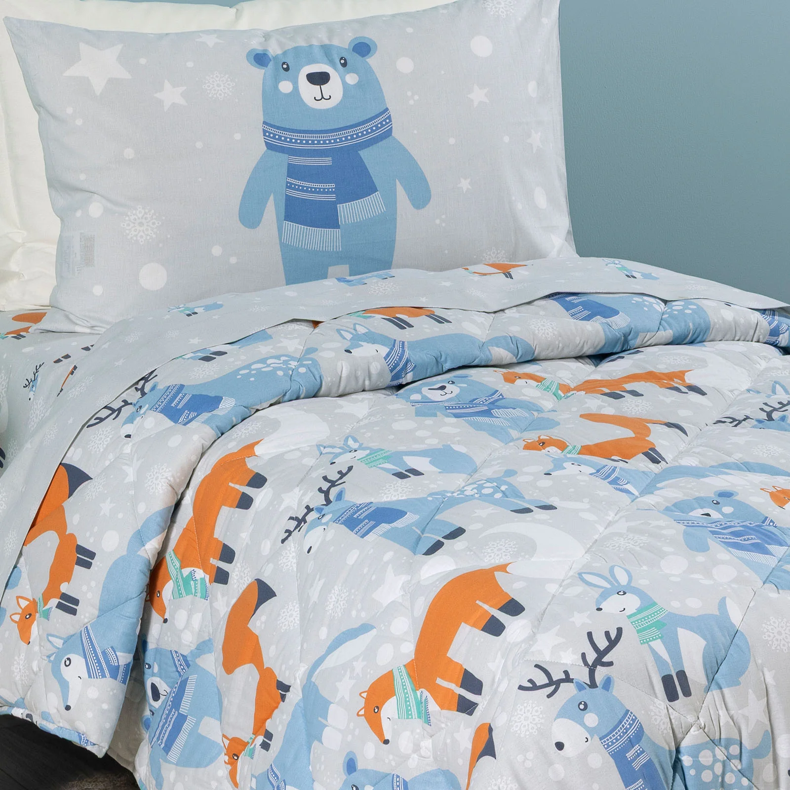 Trapunta In Cotone Teddy Piazza E Mezza Ghiaccio Caleffi Kids