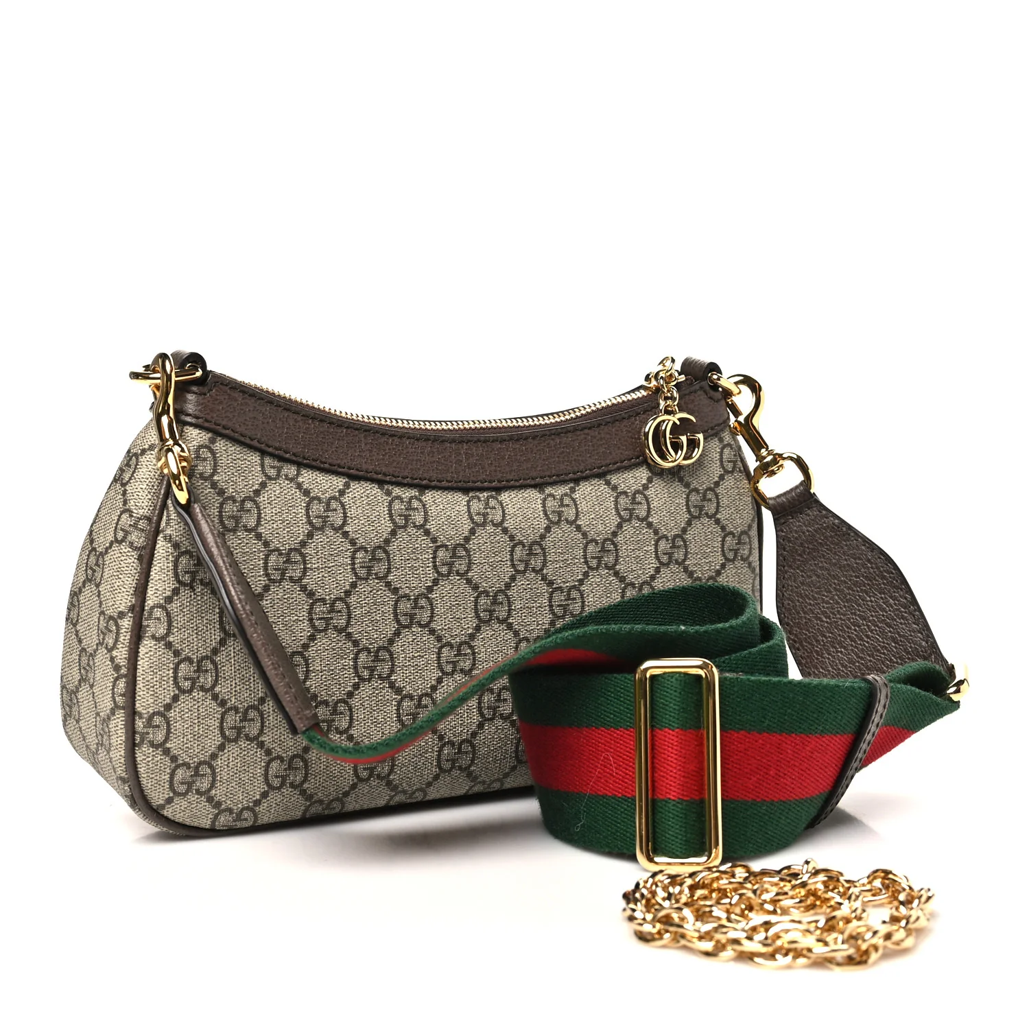 GG Supreme Monogram Textured Dollar Calfskin Web Small Ophidia GG Handbag Beige Ebony New Acero - Top Club