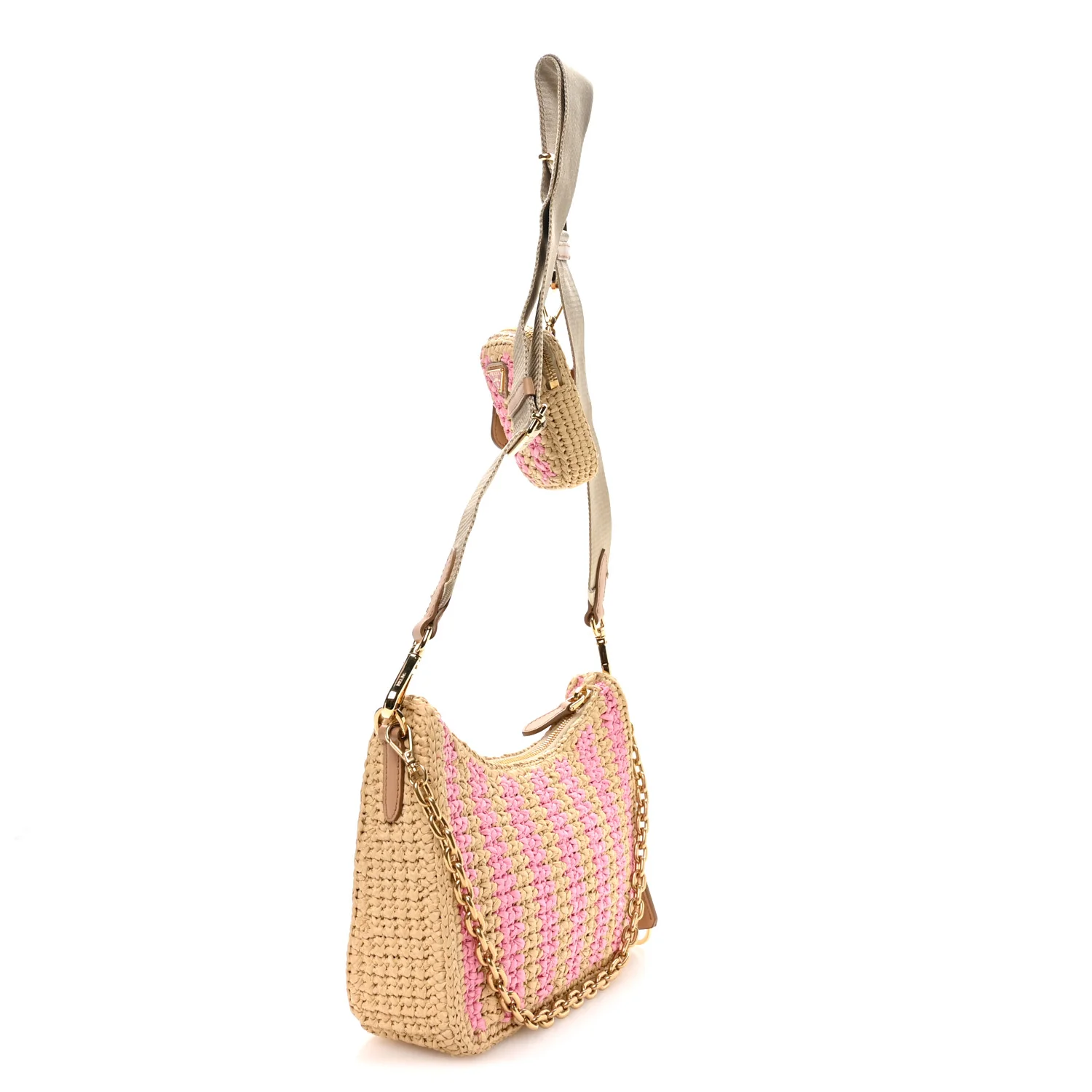 Yarn Raffia Effect Crochet Striped Re-Edition 2005 Shoulder Bag Naturale Petalo