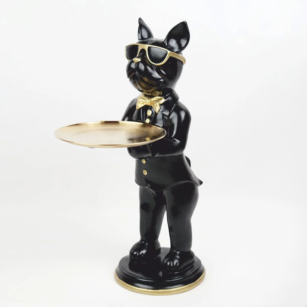 Decorative figure bulldog with tray black / gold H. 67.5 cm - decorative sculpture