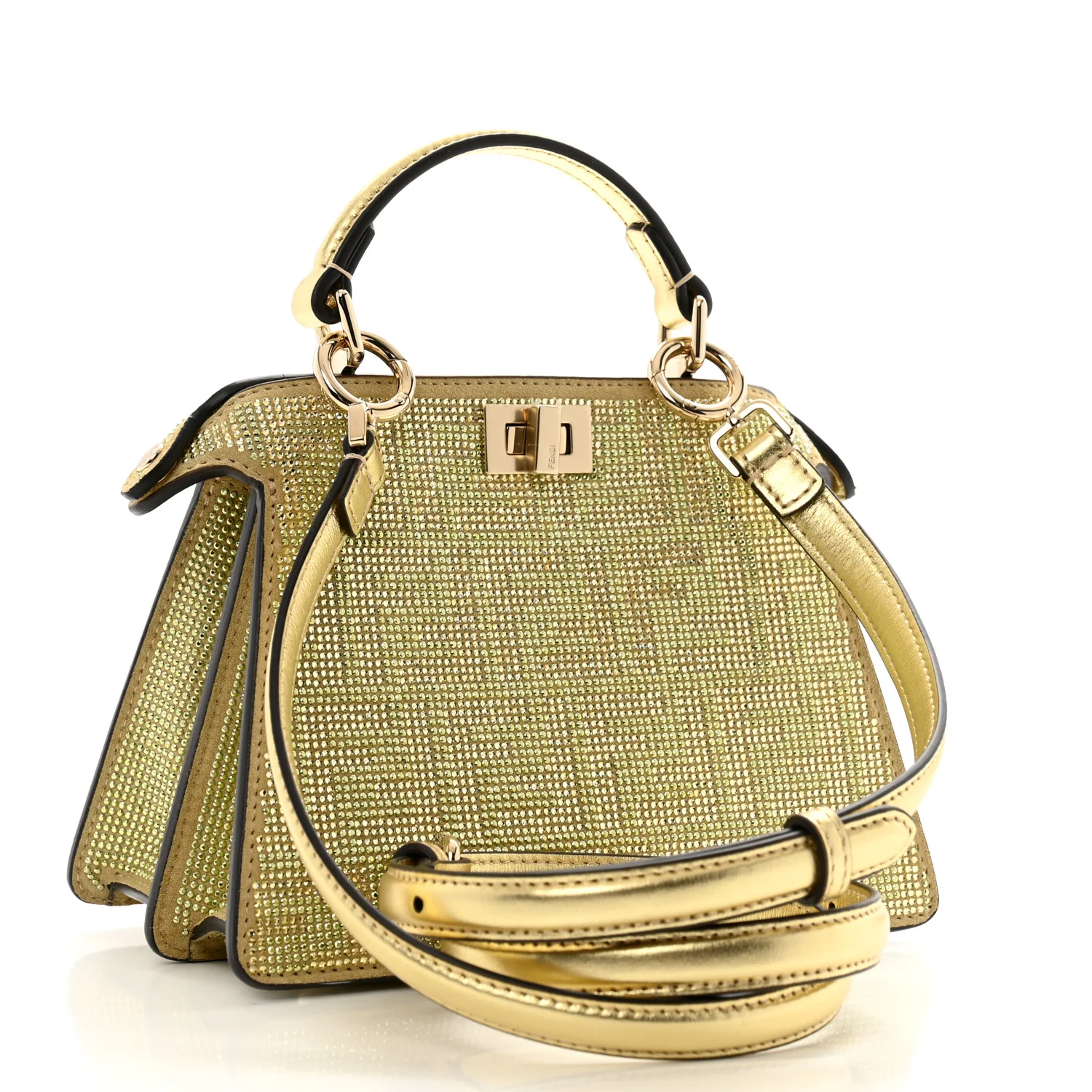 Crystal Vitello Laminato FF Petite Peekaboo I SEE U Satchel Crystal Platinum Light Gold - Top Club