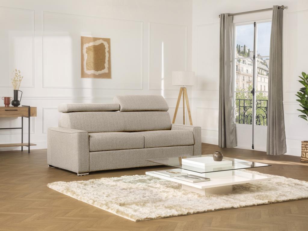 Sofá cama de liberación rápida para 4 personas - tela beige - colchón incluido