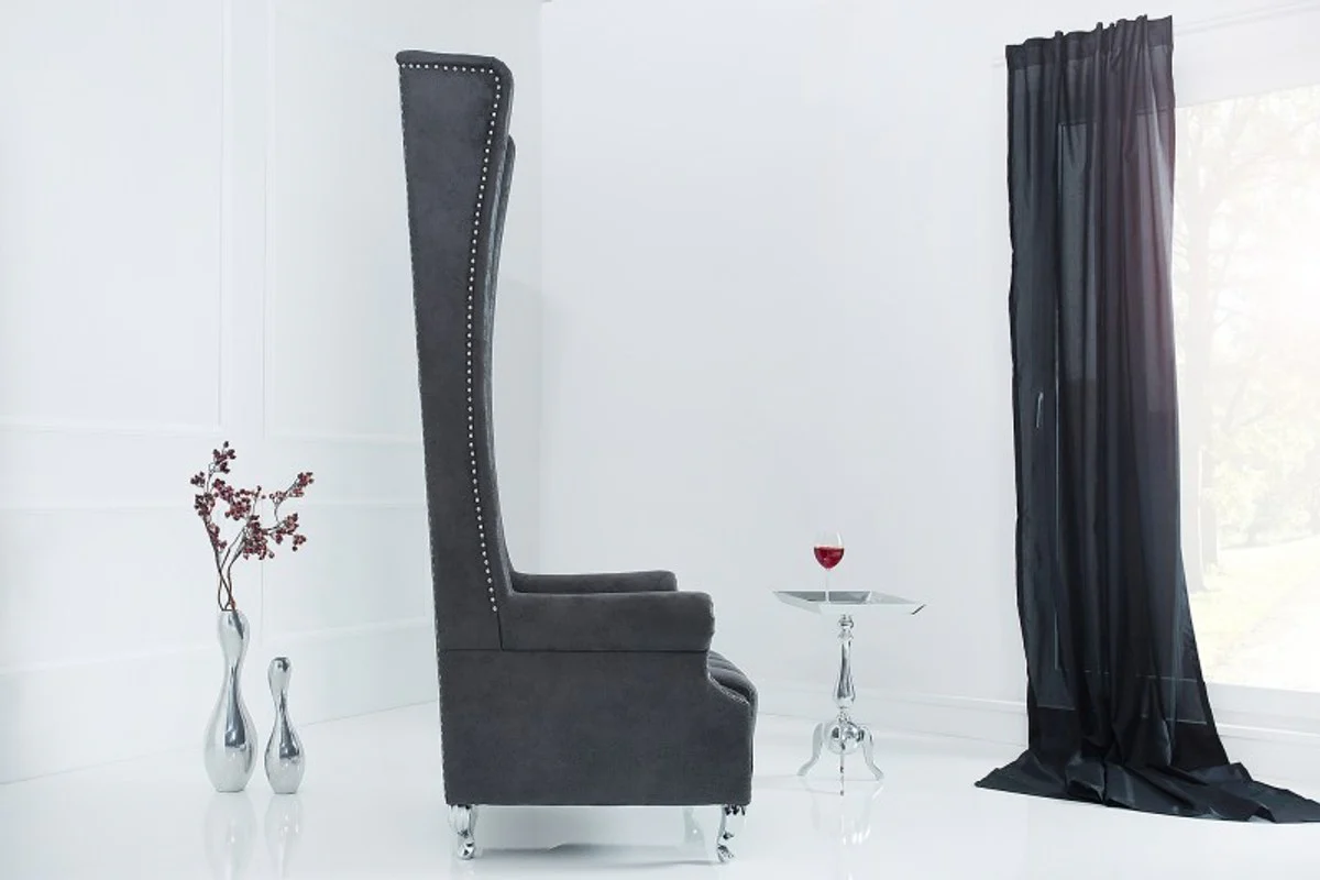 Chesterfield High Back Armchair Gray - Throne King High Back Armchair - Modern Baroque High Back Chair