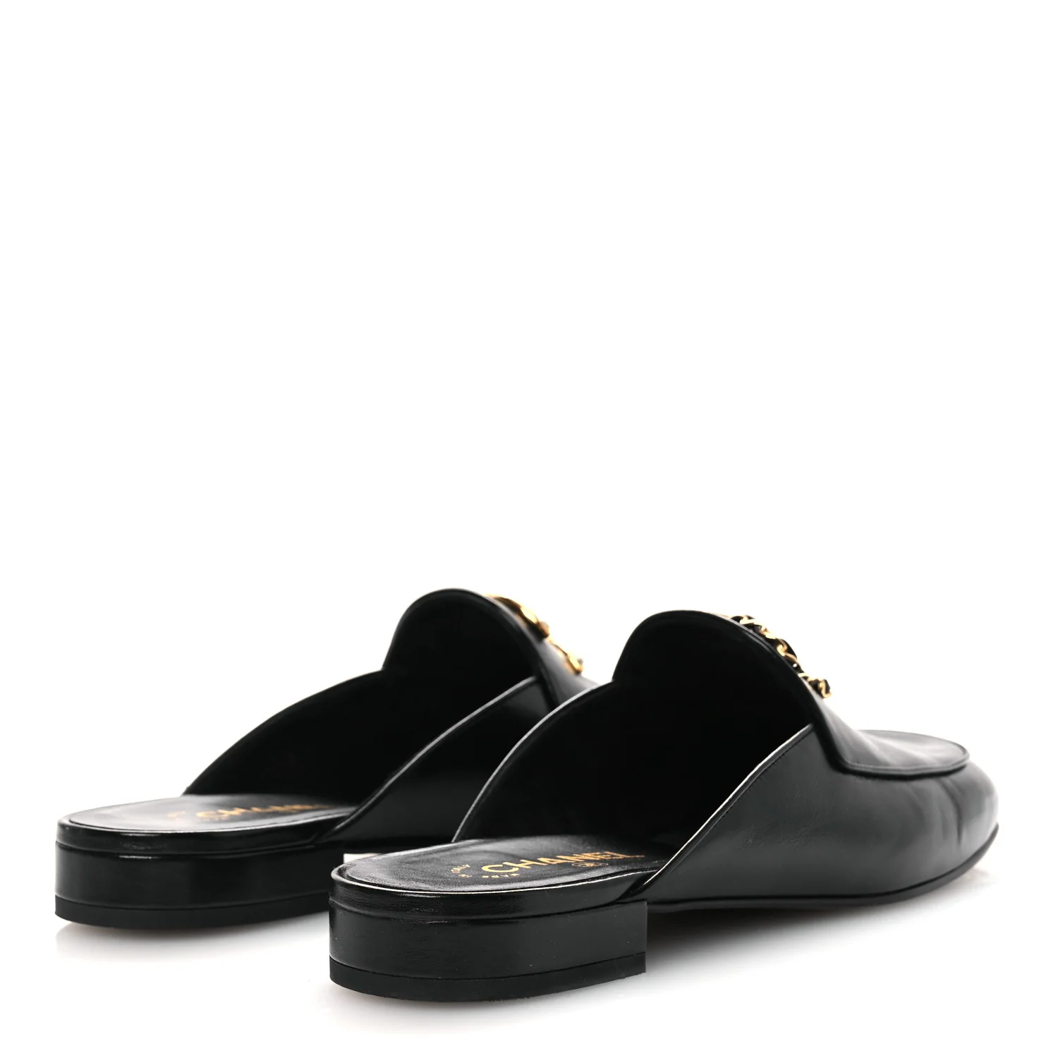 Shiny Calfskin Crystal CC Mules 41 Black - Top Club