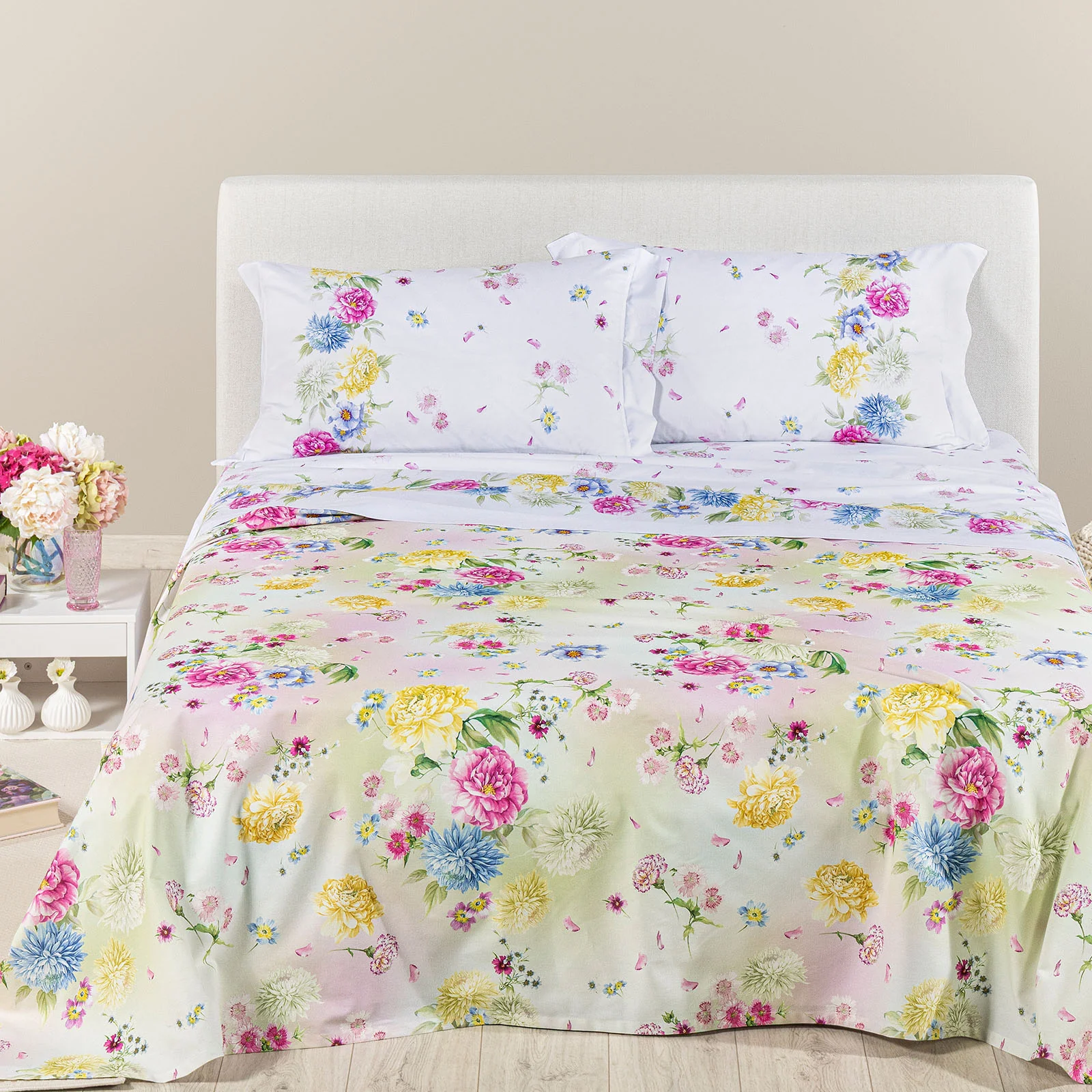 Copriletto Non Trapuntato In Cotone Panama Garden Matrimoniale Unica Caleffi