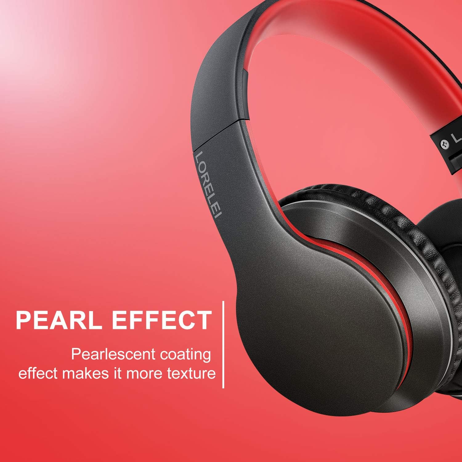 LORELEI X6 Over-Ear Headphones with Microphone, Lightweight Foldable & Portable Stereo Bass Headphones with 1.45M No-Tangle Wired Headphones for Smartphone Tablet MP3 / 4 (Black-Red)
