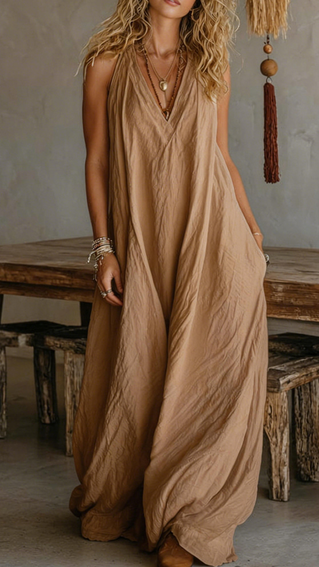 Women's Halter V-Neck Linen-Blend Maxi Dress - Nordfashionstorm - Women's Clothing, Fashion for You - Nordfashionstorm.com