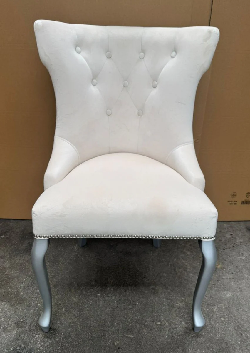 Art Deco Dining Room Chair White / Silver / Gray H. 97 cm - Dining Room Furniture