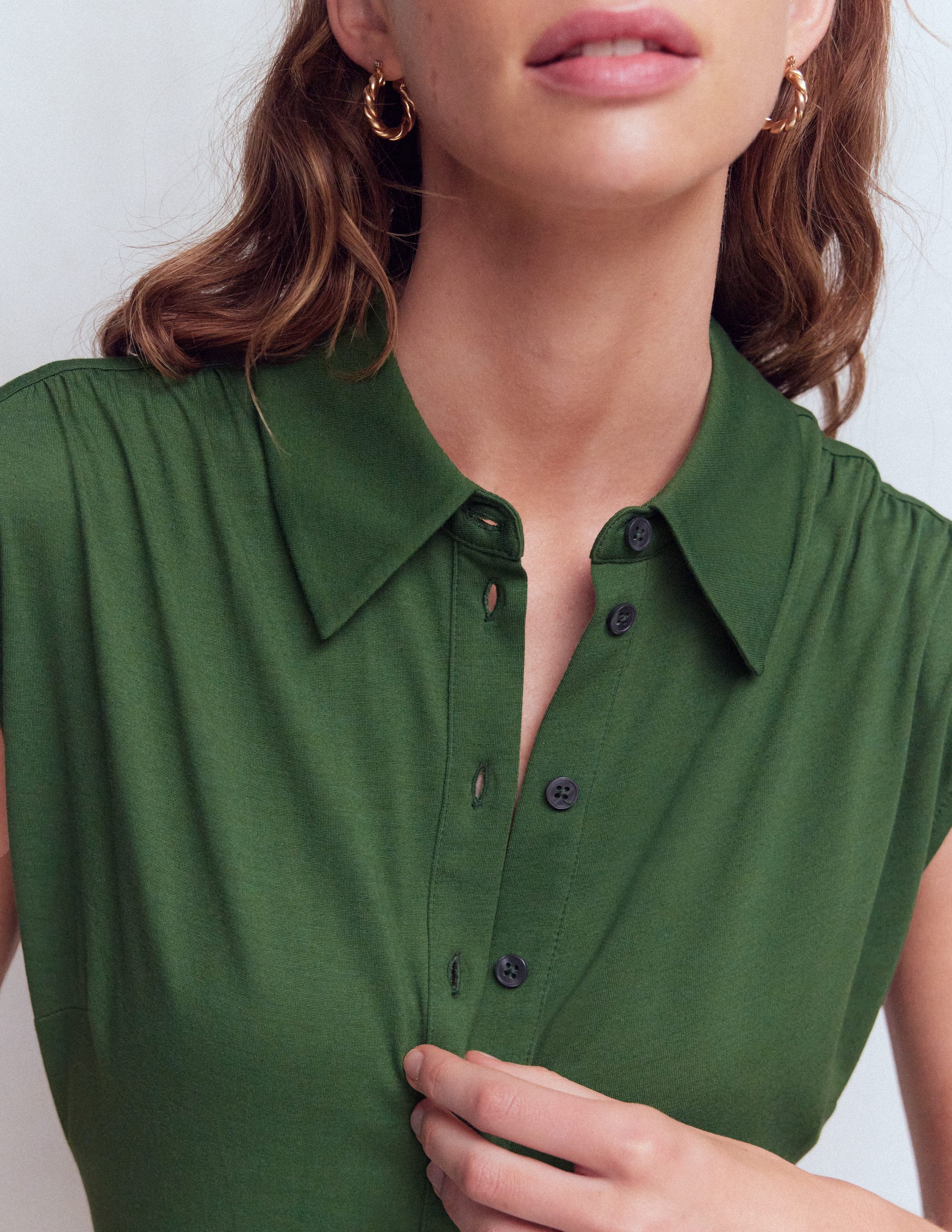 Honor Kurzes Jersey-Hemdblusenkleid-Ackerbohnengrün