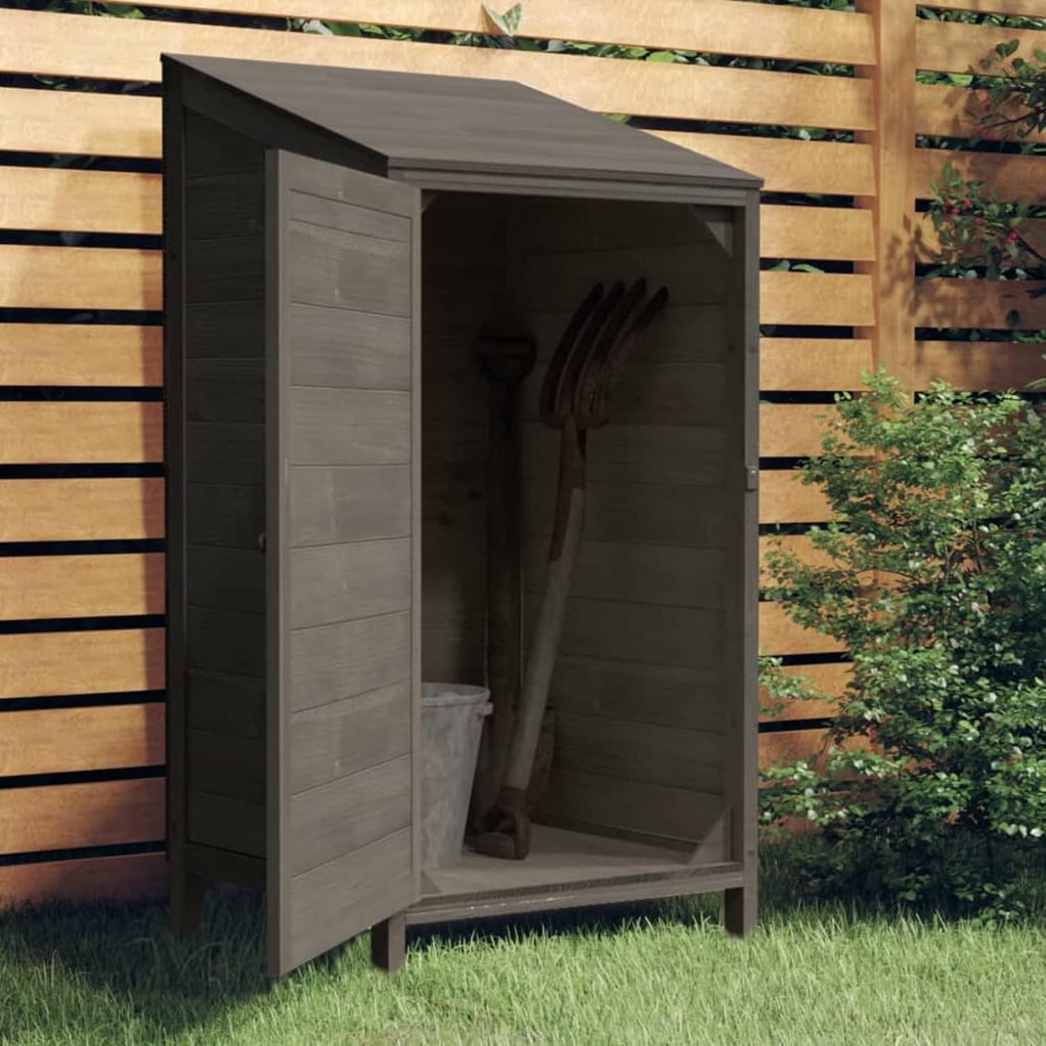 ARKEM Casetta da Giardino per Attrezzi, Capanno in Lamiera d'Acciaio con Tetto Inclinato, Ripostiglio per Attrezzi con Porte Scorrevoli per Giardino,Capanno da Giardino Antracite 55x52x112 cm Legno Ma