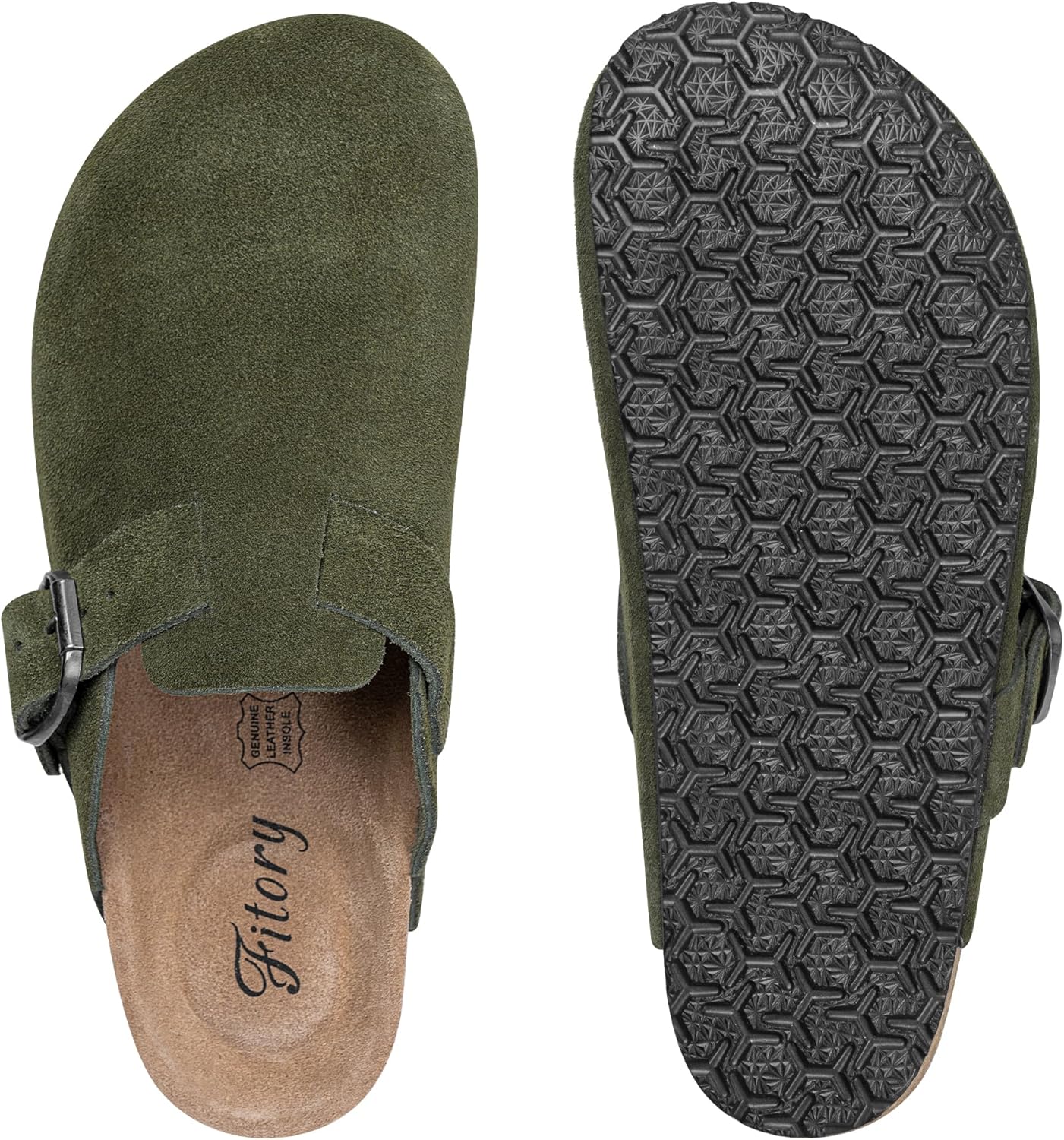 FITORY Womens Clogs Slip-on Potato Shoes Leather Mules with Suede Cork Footbed Size 6-11