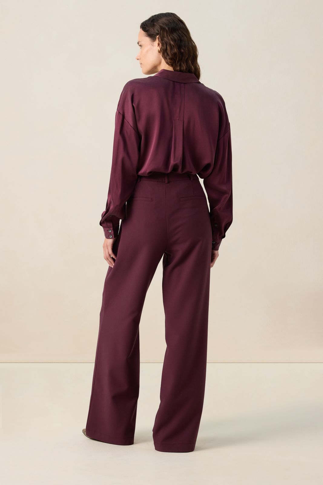 Donkerrode high waist wide leg broek