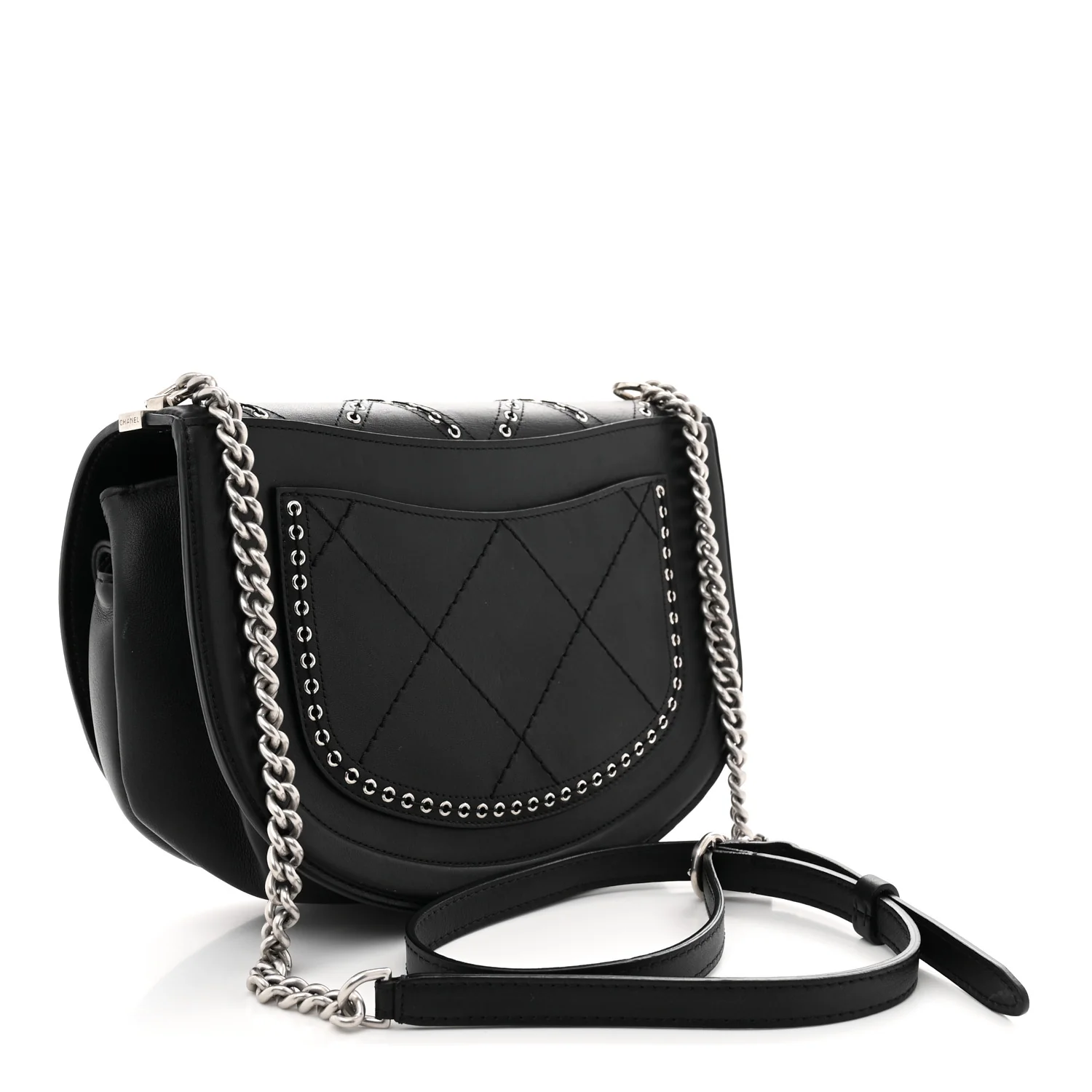 Calfskin Coco Eyelets Small Flap Bag Black - Top Club