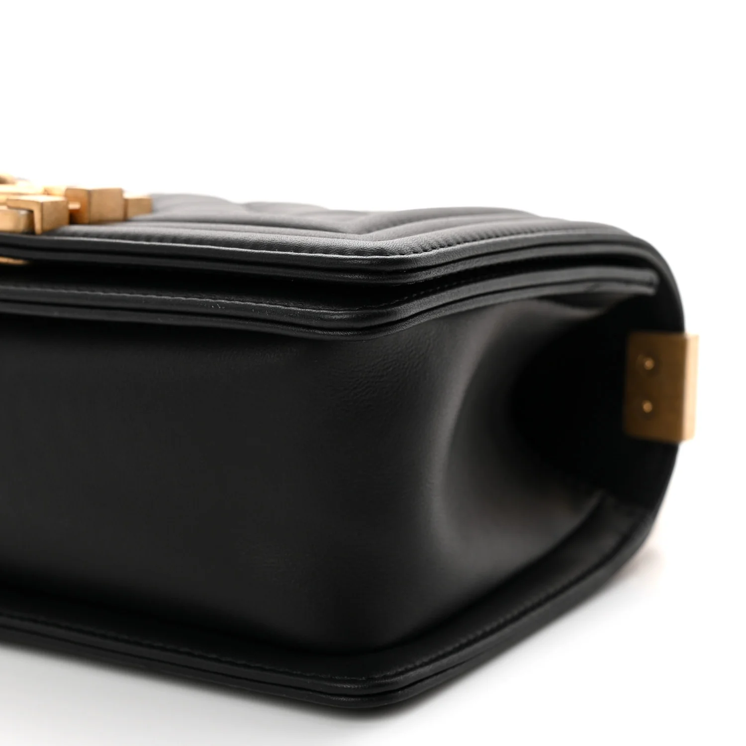 Calfskin Quilted Small Boy Flap Black - Top Club