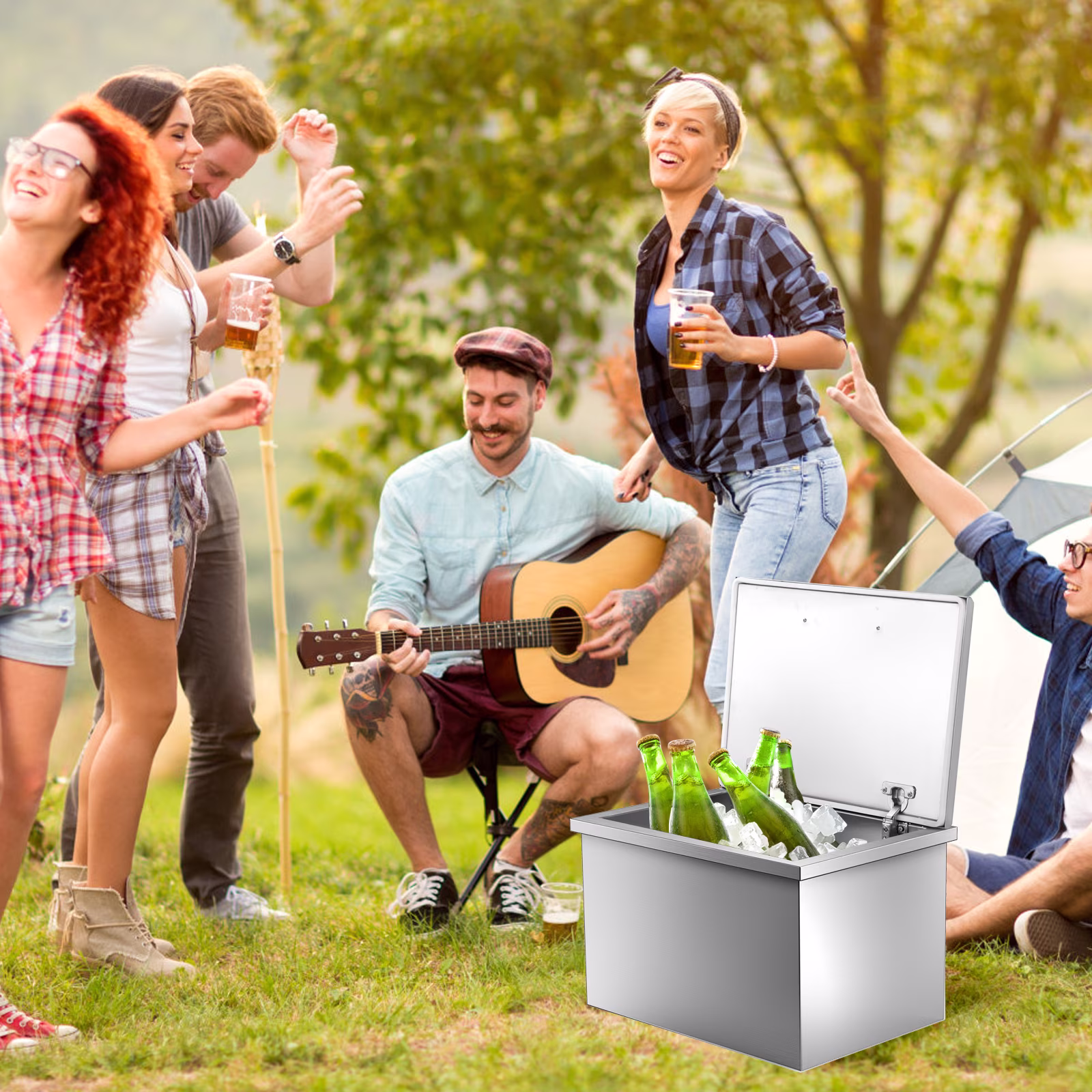AOILE Drop-In Ice Chest C Stainless Steel Commercial Ice Bin for Outdoor Kitchen & Bar, Ideal for Wine & Beer, Non-Electric Insulation, Convenient Drainage