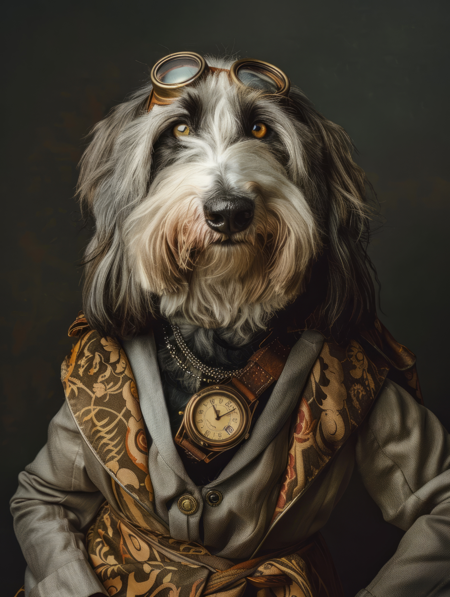 Canvas schilderij van een Bearded Collie 100x200 cm