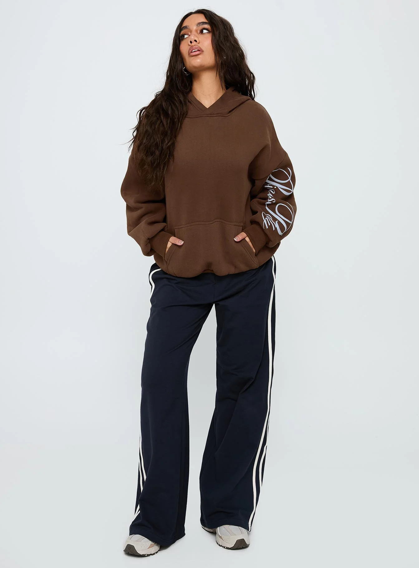 Princess Polly Script Text Graphic Hoodie Brown / Blue