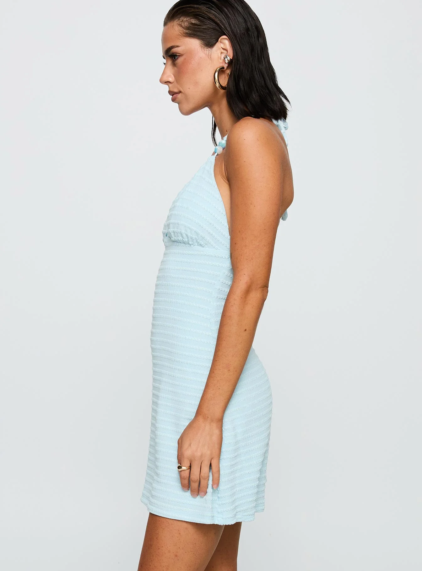 Selkie Beaded Mini Dress Blue