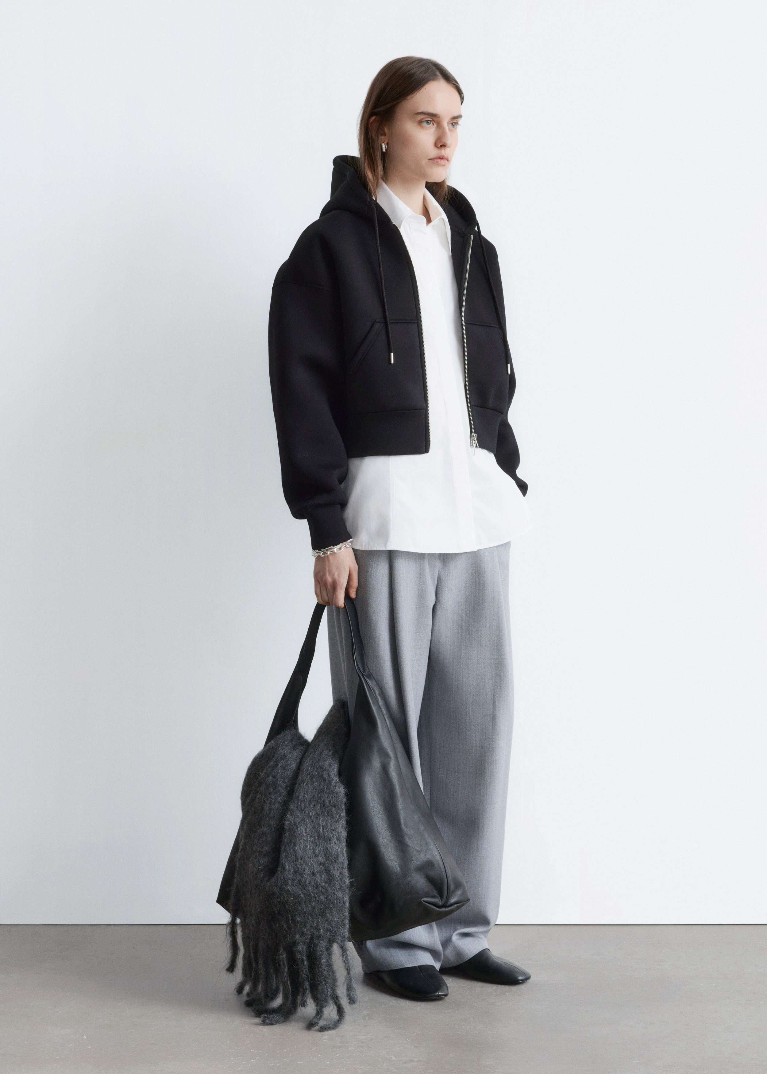 & Other Stories CROPPED SCUBA ZIP-UP HOODIE