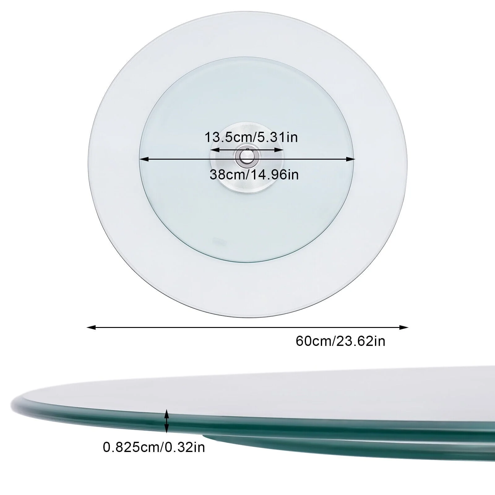 60cm/23.62inch Round Glass Top Dining Table 60-80cm Beveled Polished Edge Turntable for Banquet