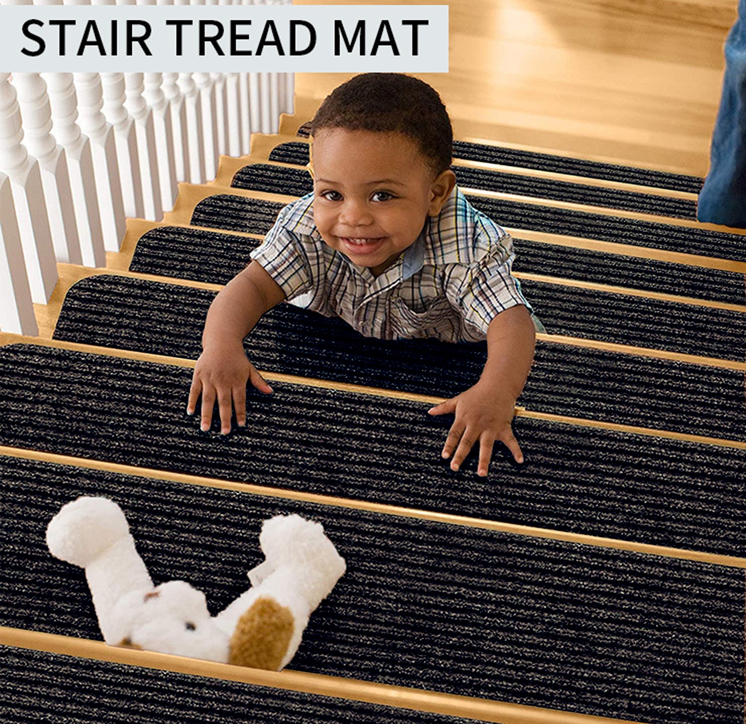 Striped Self-adhesive Treadsafe Carpet Stair Treads Non-slip Carpet Indoor Wood Stairs Floor Rugs Stair Mat for Customised logo（10 pcs）