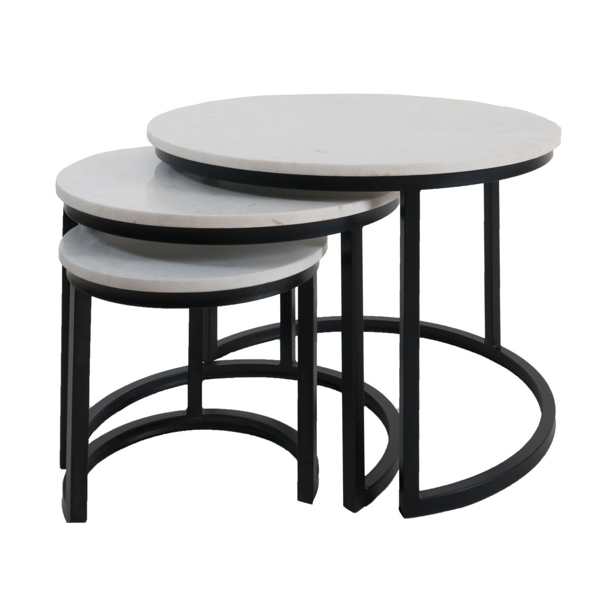 Salontafel Jasmin Marmer - Set van 3 Wit/Zwart