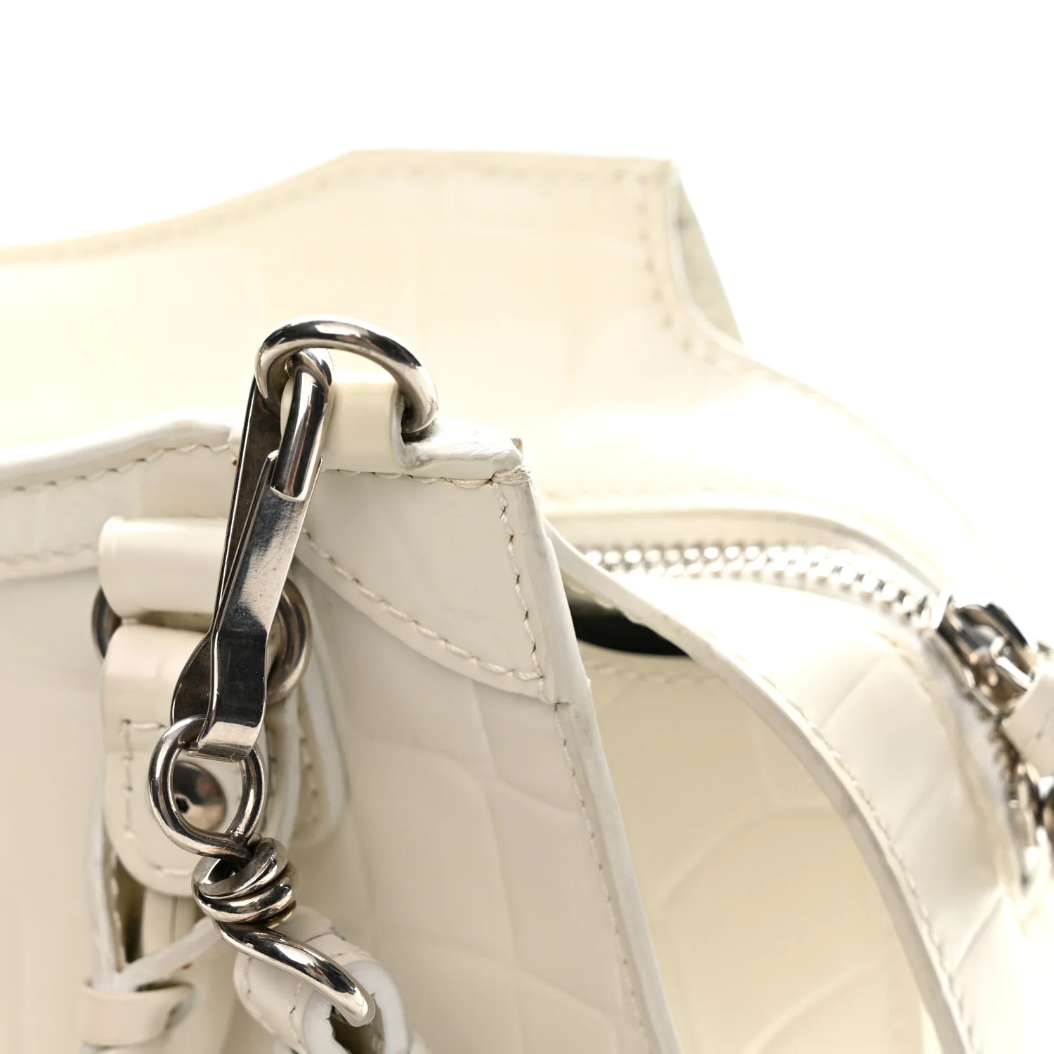 Semi Shiny Calfskin Crocodile Embossed Neo Classic Silver Hardware Mini City White - Top Club