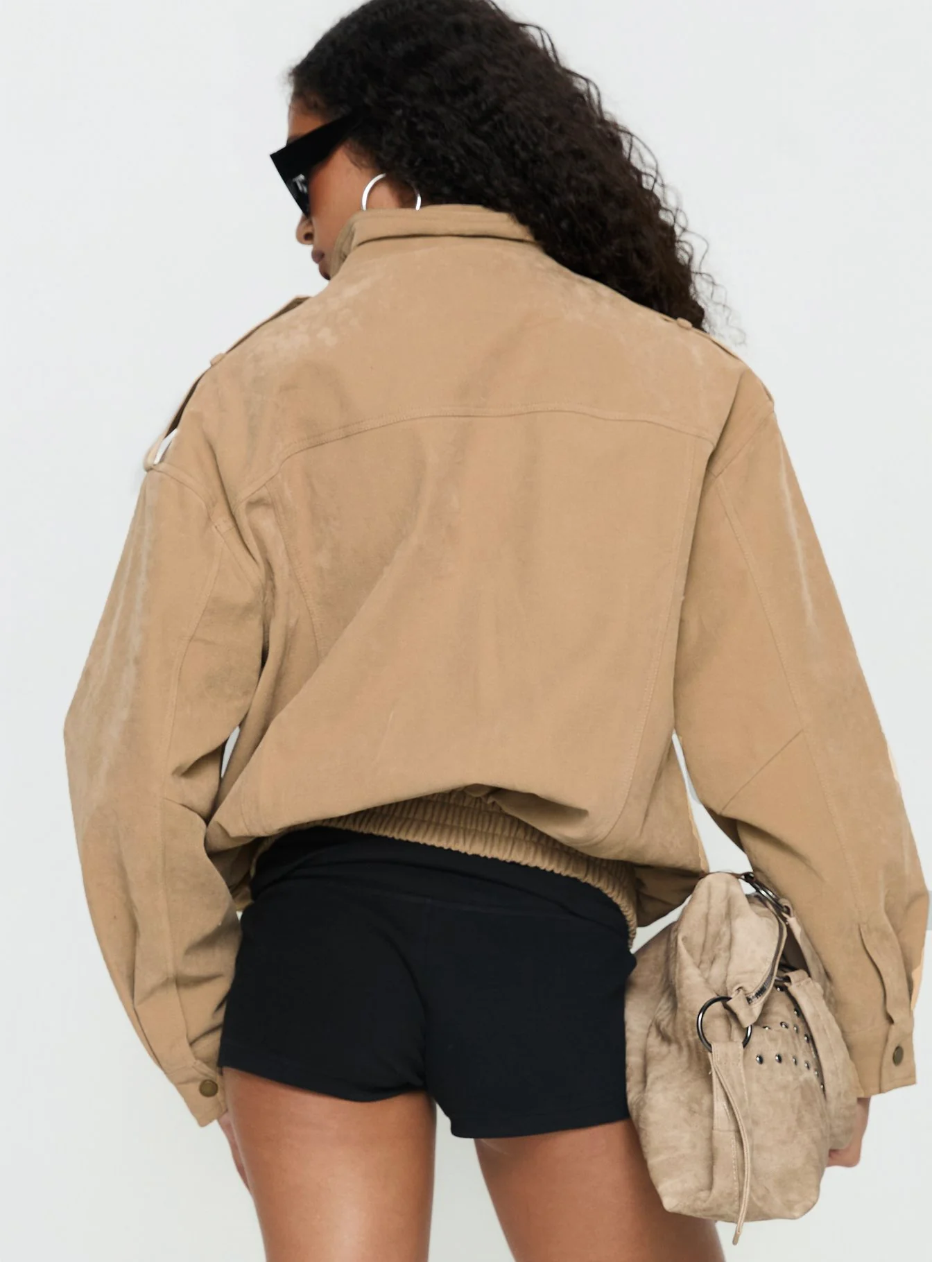 Double Life Funnel Neck Cargo Jacket Beige