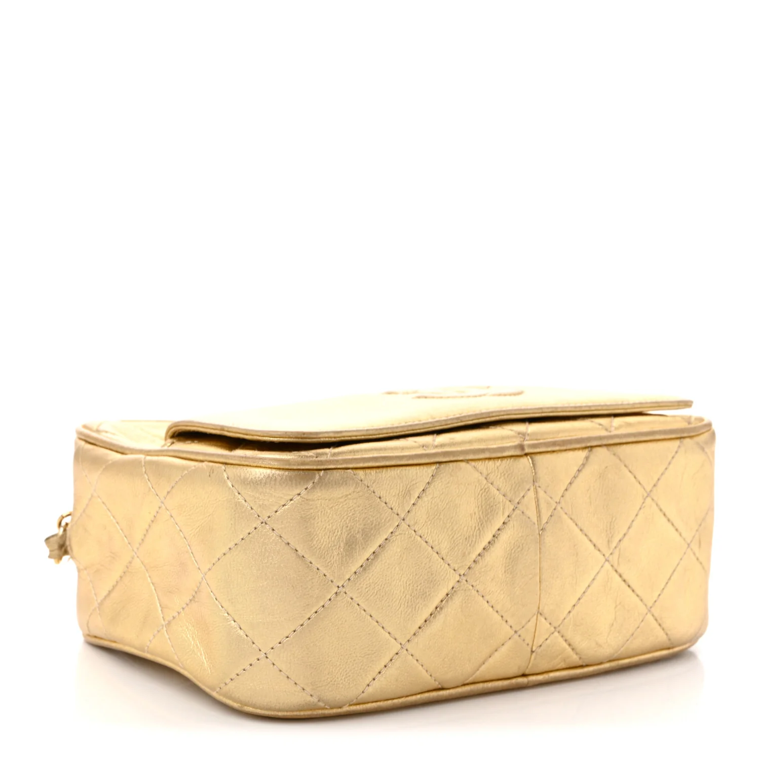 Metallic Lambskin Quilted Camera Case Gold - Top Club