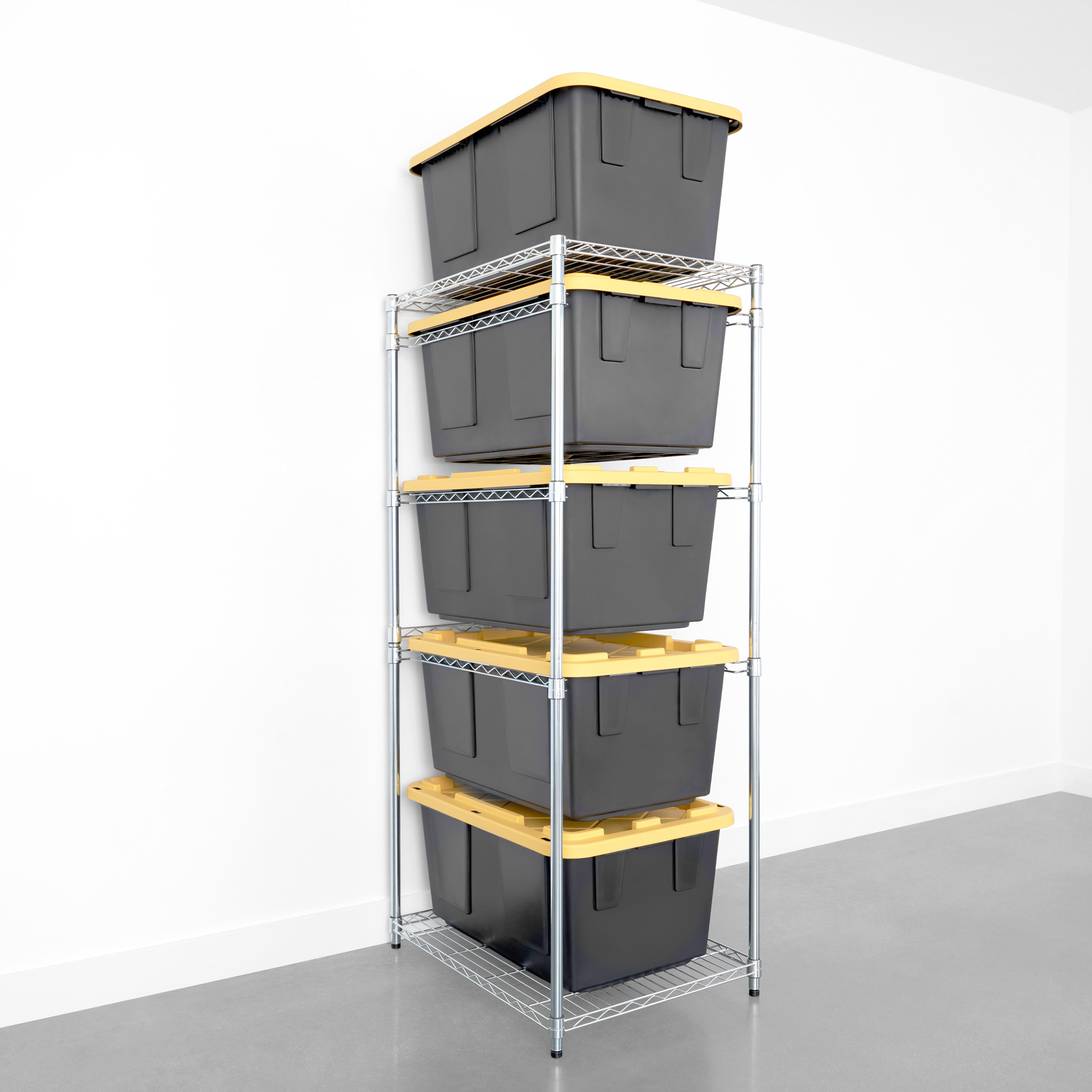 slide 1 of 10, show larger image, saferacks bin storage rack filled with costco's 27 gallon bins