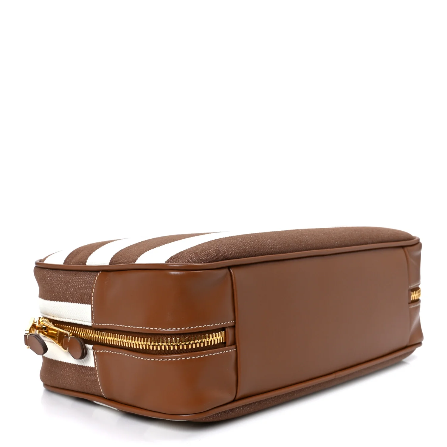 Canvas Calfskin Striped Large Beau Top Handle Bag Naturale Brandy - Top Club
