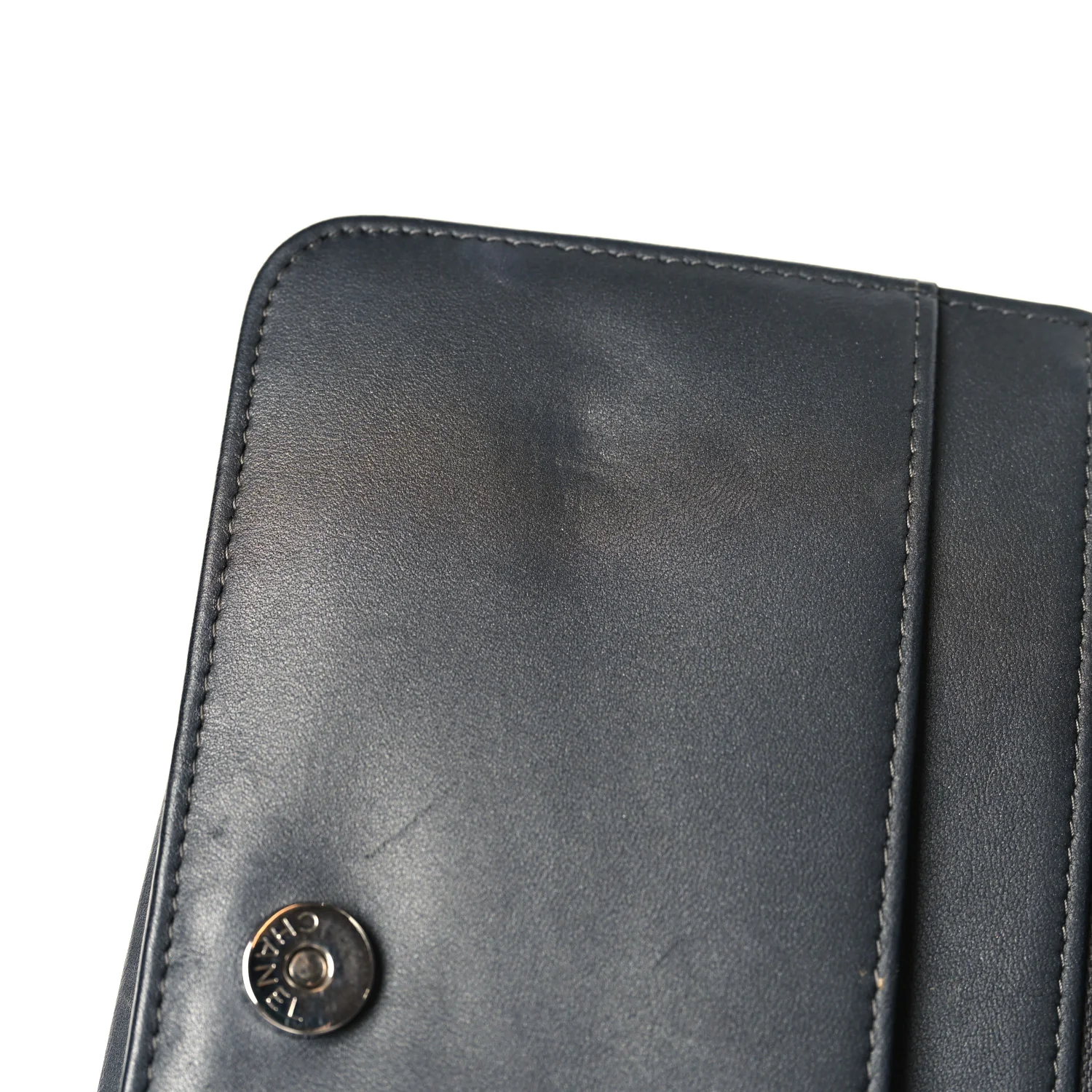 Lambskin Camellia Studded Wallet on Chain WOC Grey - Top Club