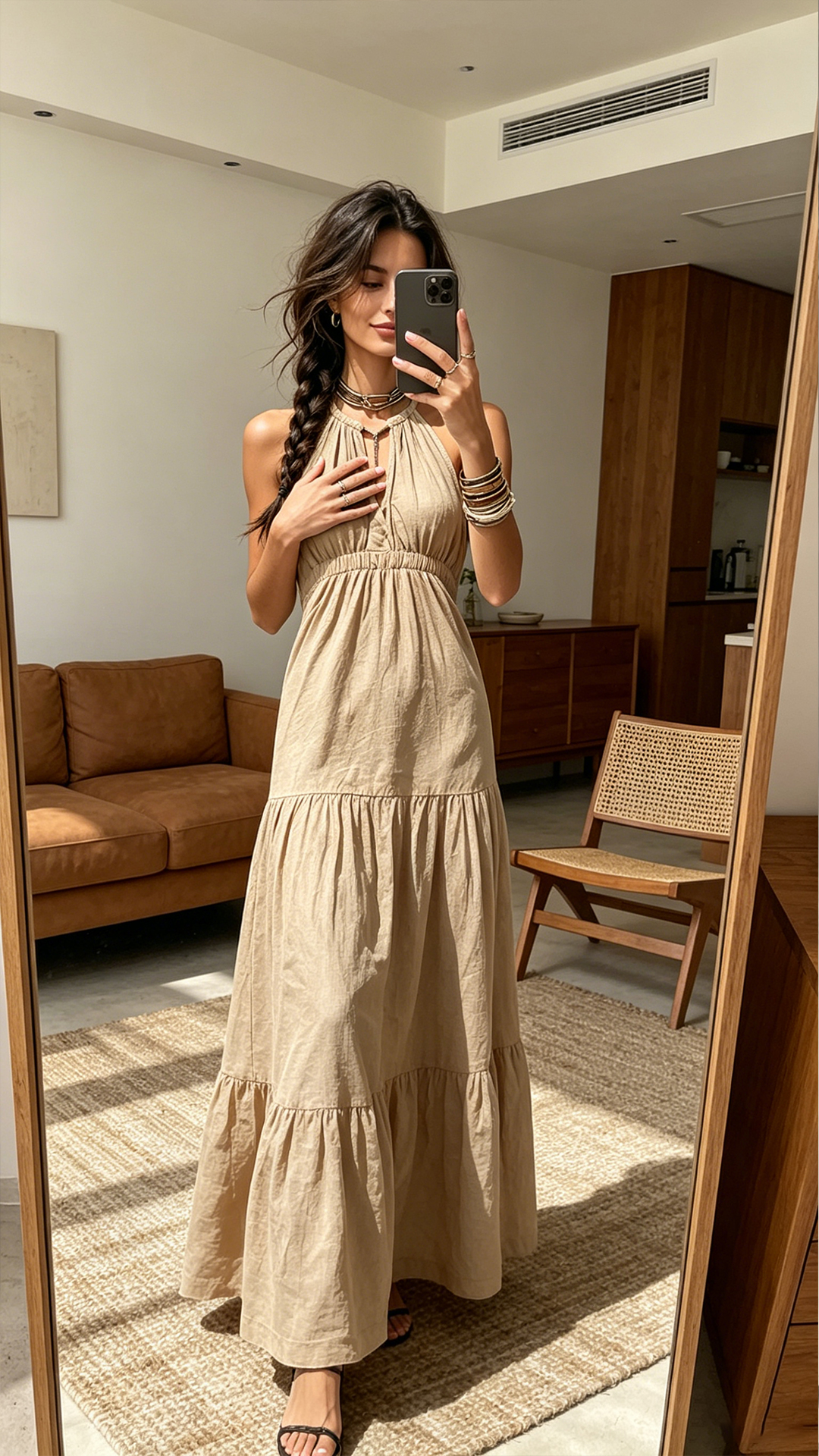 Women's Khaki Halter Waisted Tiered Maxi Dress - Nordfashionstorm - Women's Clothing, Fashion for You - Nordfashionstorm.com