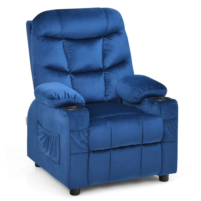 Kids Recliner Chair Adjustable Velvet Lounge Sofa with Cup Holders, 3 Pockets, Retractable Footrest, Toddler Furniture Sofa for Boys Girls Room