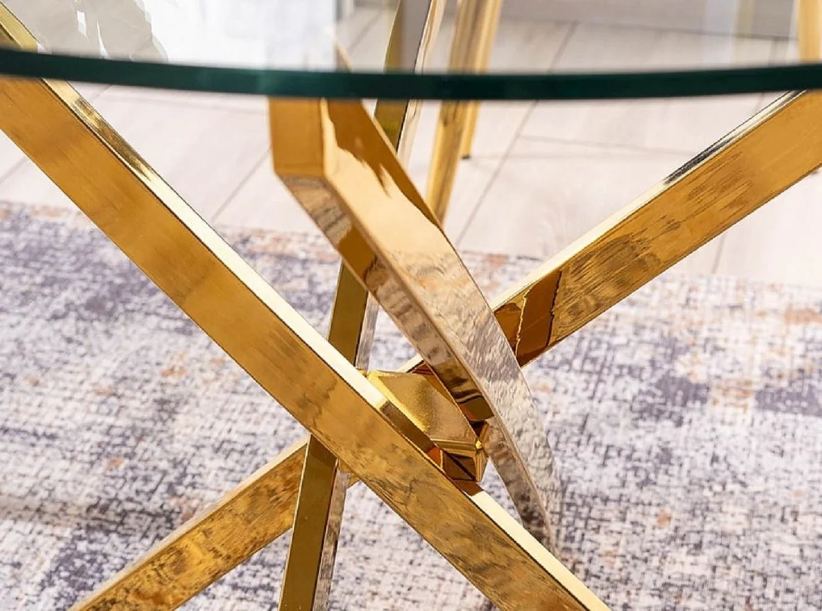 Luxury dining table gold Ø 90 x H. 71 cm - Round dining room table with tempered glass top - Dining room furniture - Kitchen furniture